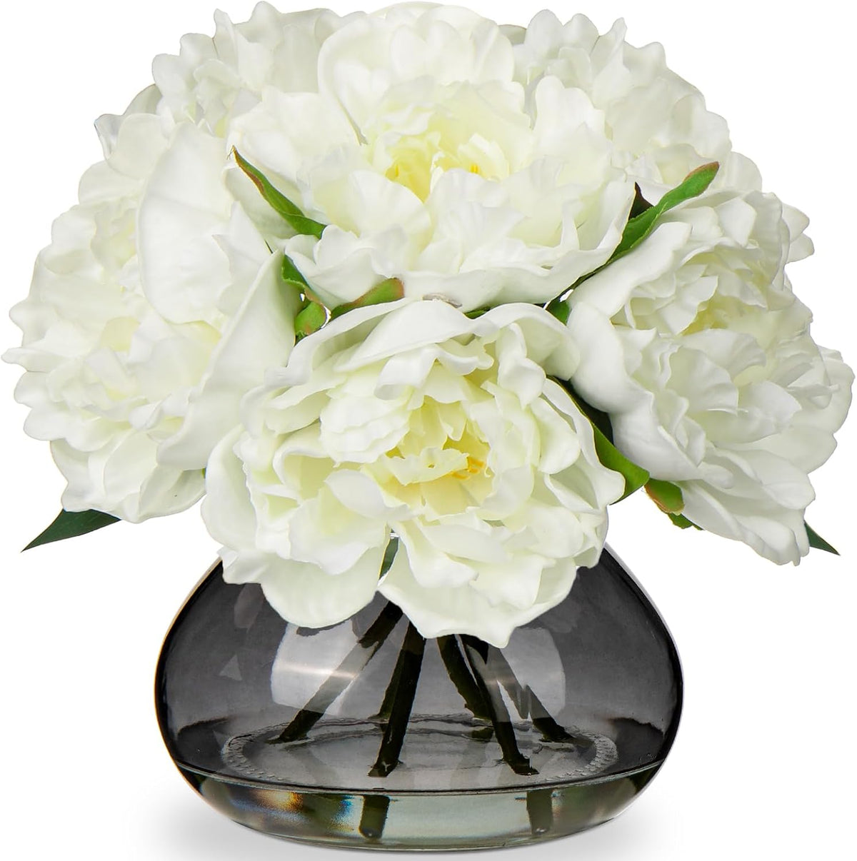 Hollyone Peonies Artificial Flowers with Vase White Peony Fake Flowers Faux Silk Flower
