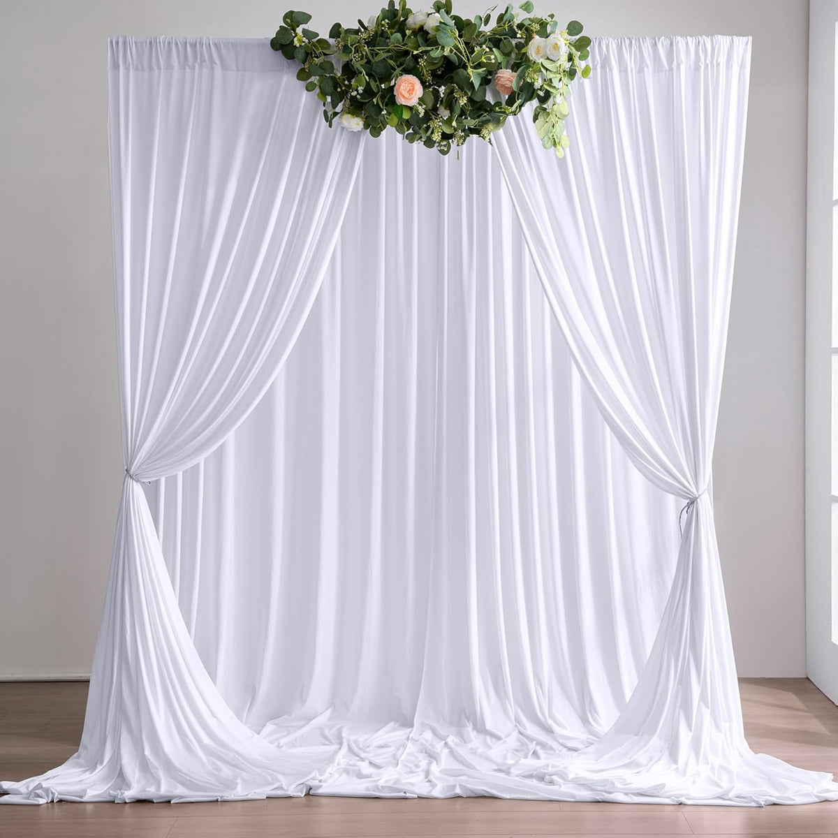 20ft×10ft Wrinkle Free White Backdrop Curtains for Parties, Thick Polyester Drapes for Backdrop, 2