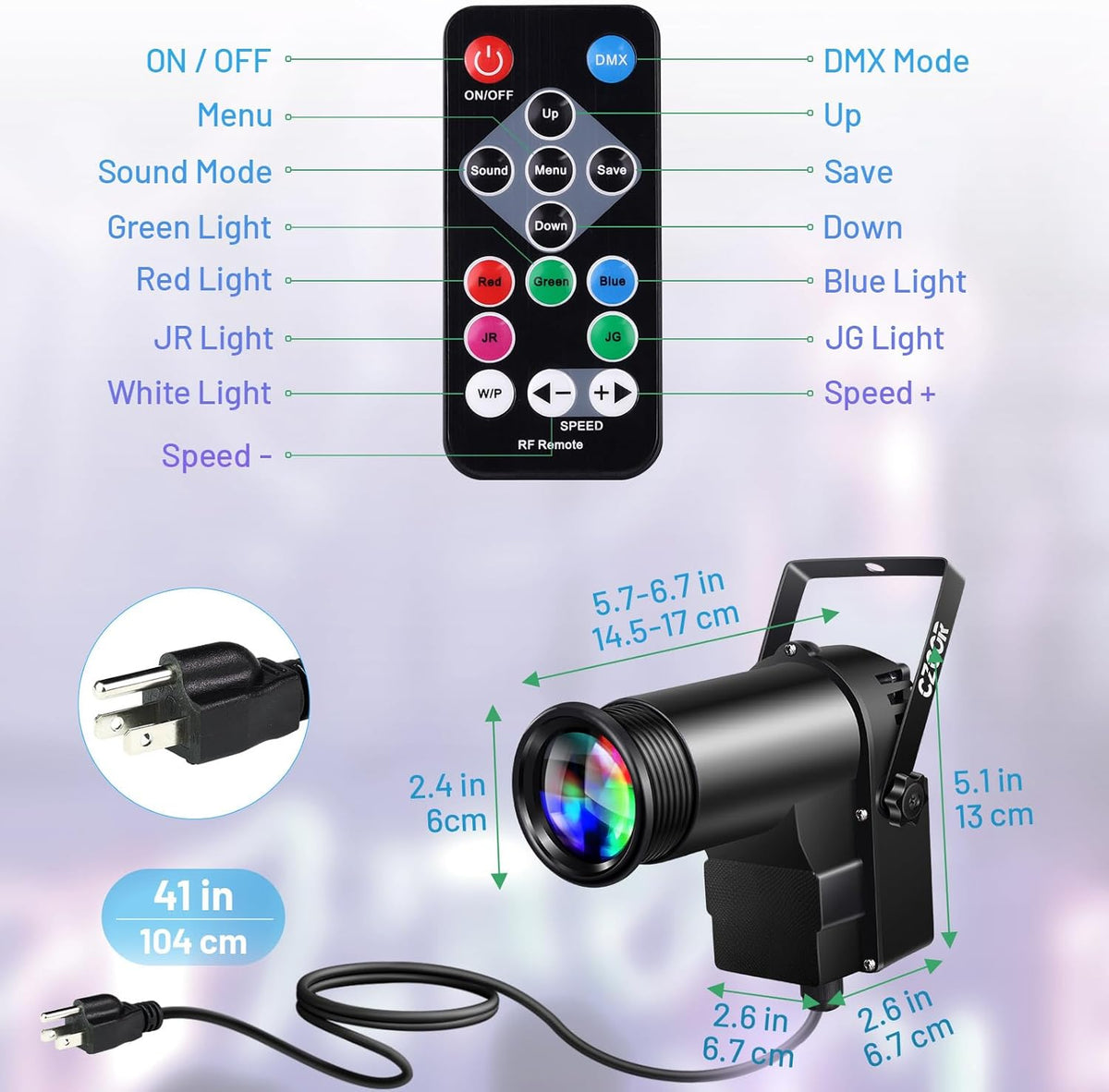 Pinspot Light 15W DMX, Czgor RGBW Disco Ball Lights with Remote Control / DMX512 / Sound Activated