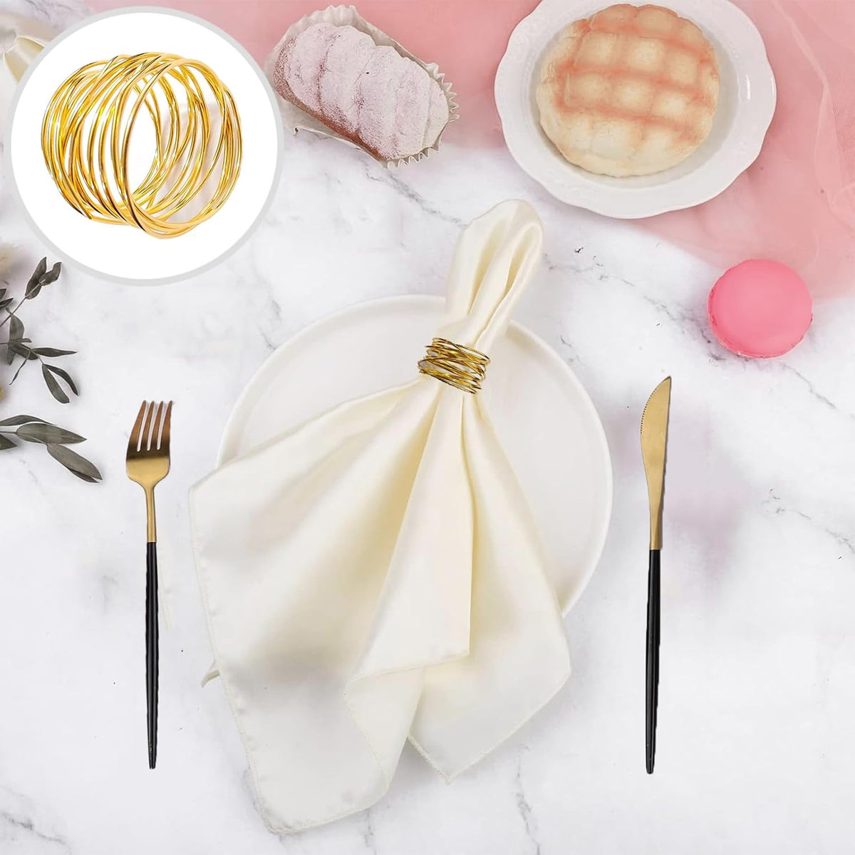 Gold Napkin Rings - 6 PCS Metal Napkin Rings(Twisted Wire) Napkin Holders Buckles for Family