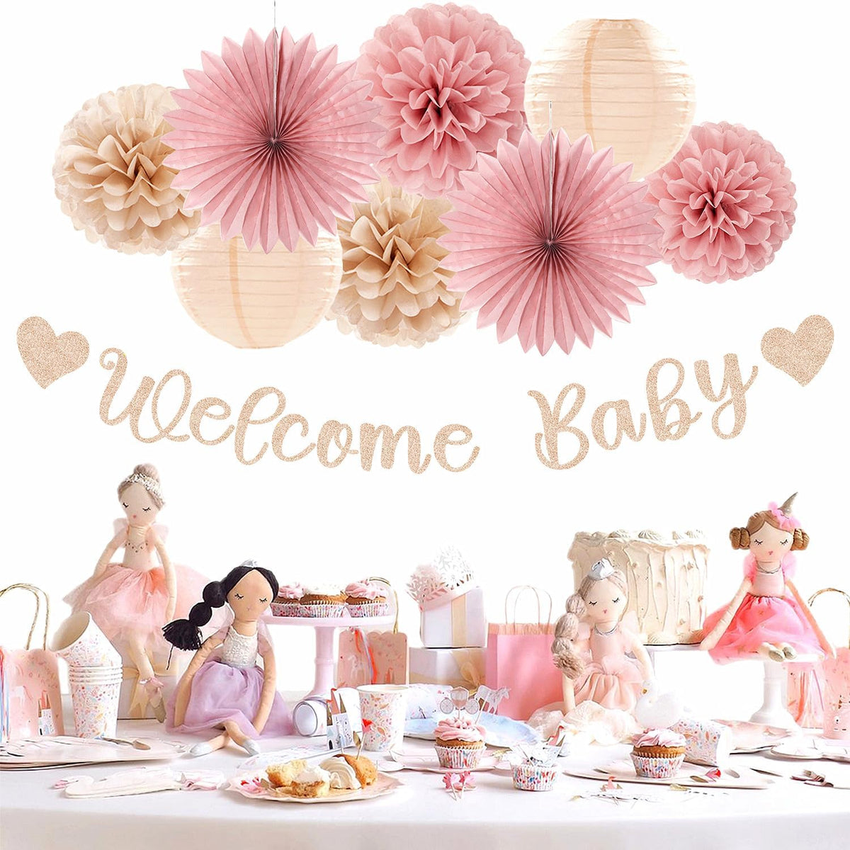 Blush-Pink Rose-Gold Fall Baby-Shower Party-Decorations - 31pcs Welcome Home Banner Sign,Neutral
