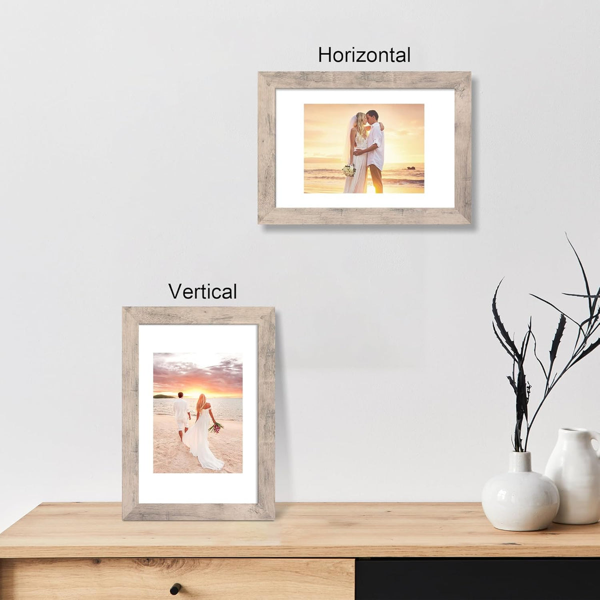 8x12 Picture Frame Set of 4 with High Definition Glass, Smoke Gray Frame Display 6x8 Picture with