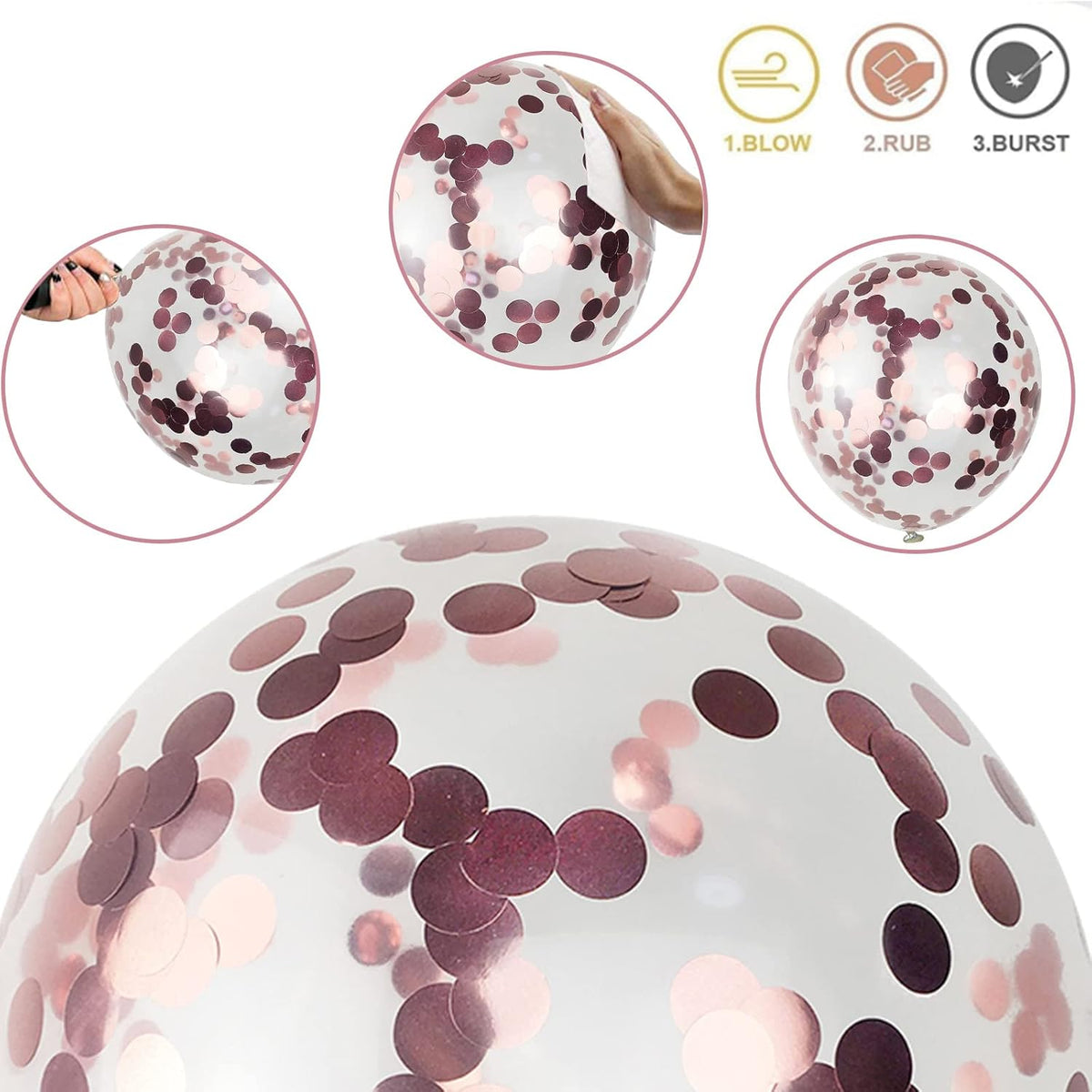 Metallic Rose Gold & Black Pearl Balloons - 60 Pcs Matte Latex Confetti Balloons for Women, Girls