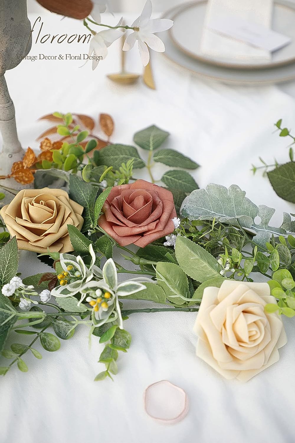 Floroom Artificial Flowers 25pcs Real Looking Burnt Orange Ombre Colors Foam Fake Roses with Stems
