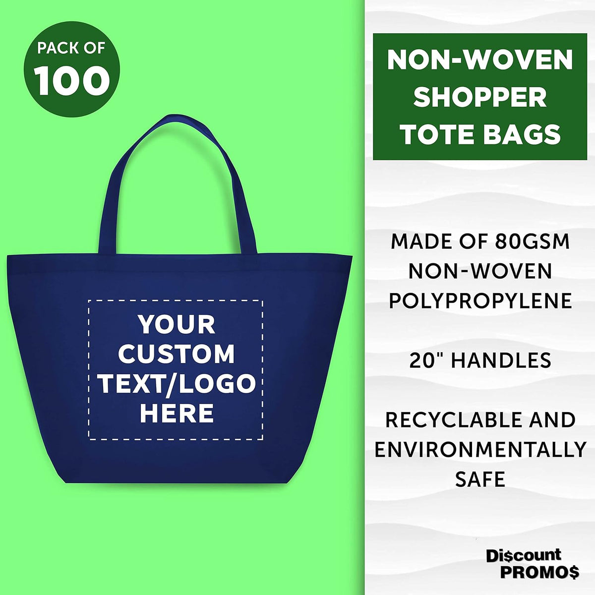 DISCOUNT PROMOS Custom Southern Style Grocery Tote Bags Set of 100 - Personalized Bulk Pack