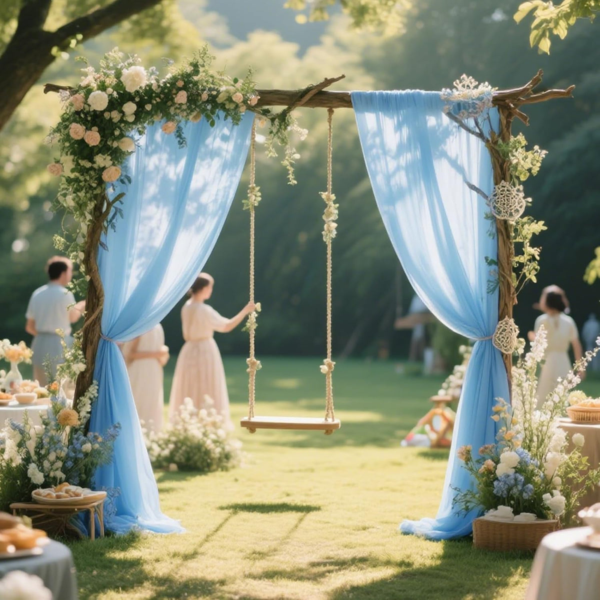 VOK Blue Wedding Arch Draping Fabric Chiffon Fabric, 29in x 18Ft 2 Panels Sheer Chiffon Outdoor