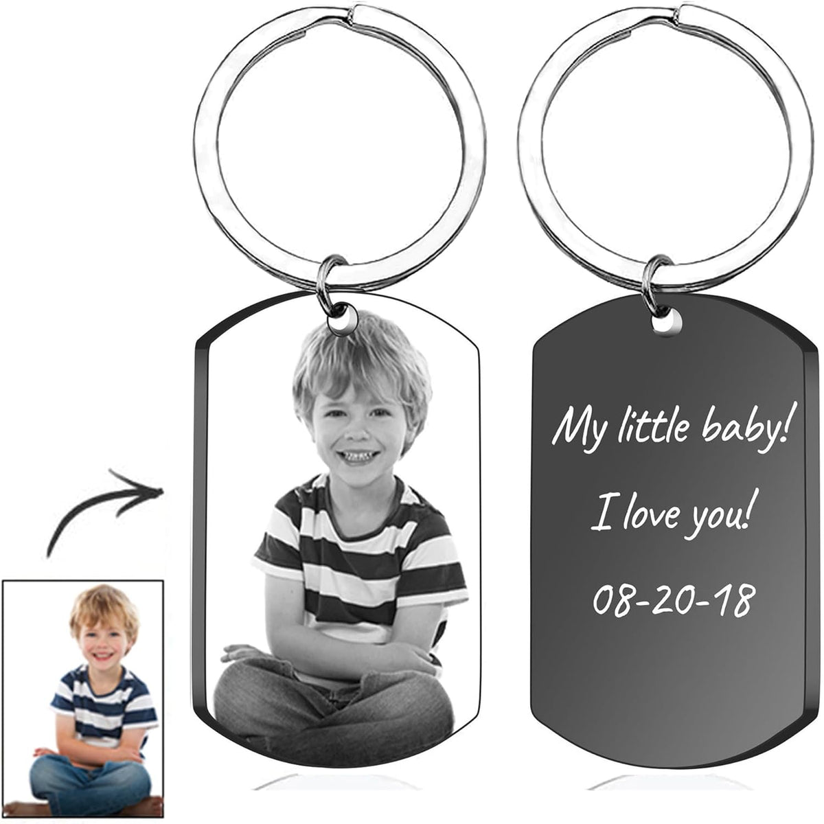 Personalized Double-sided Photo Text+Icons Keychain Drive Safe Boy Girlfriend Pet Memorial