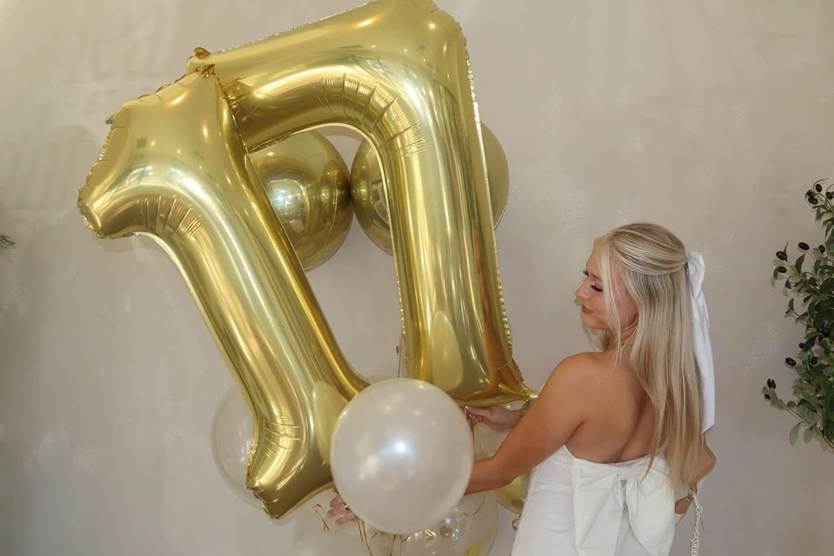 Champagne Gold Number 7 Birthday Balloon 40 Inch, Digital Balloons for 7 17 27 70 77 Party