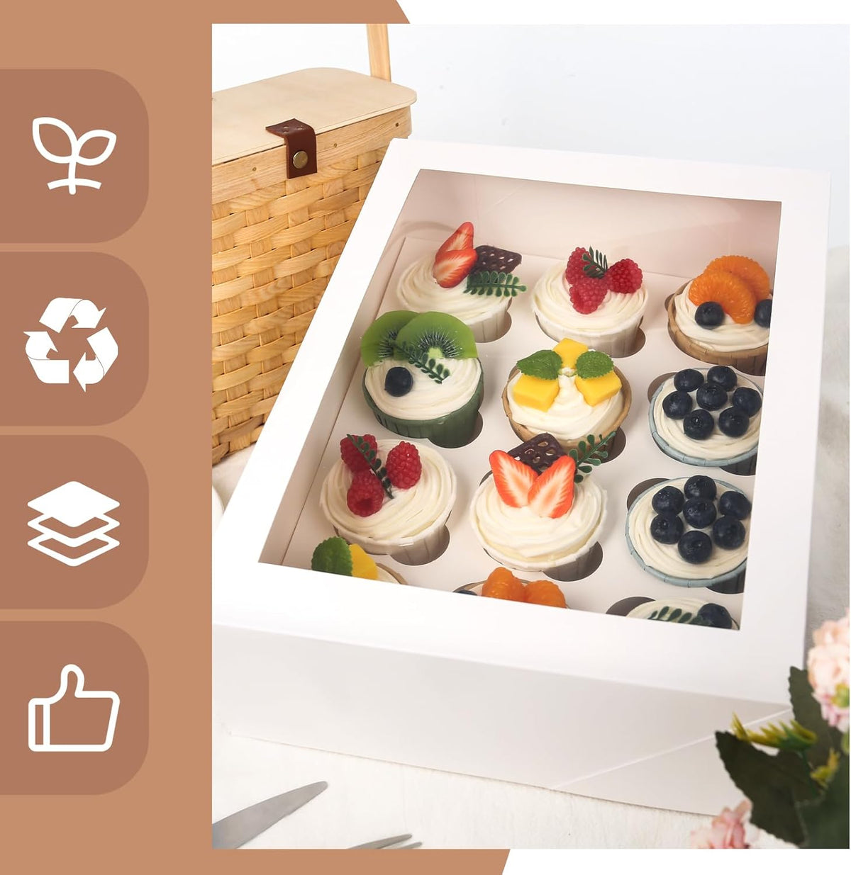 VGOODALL 2PCS White Cupcake Container, 12 Count with Window Boxes Holding 24 Pastry Box for