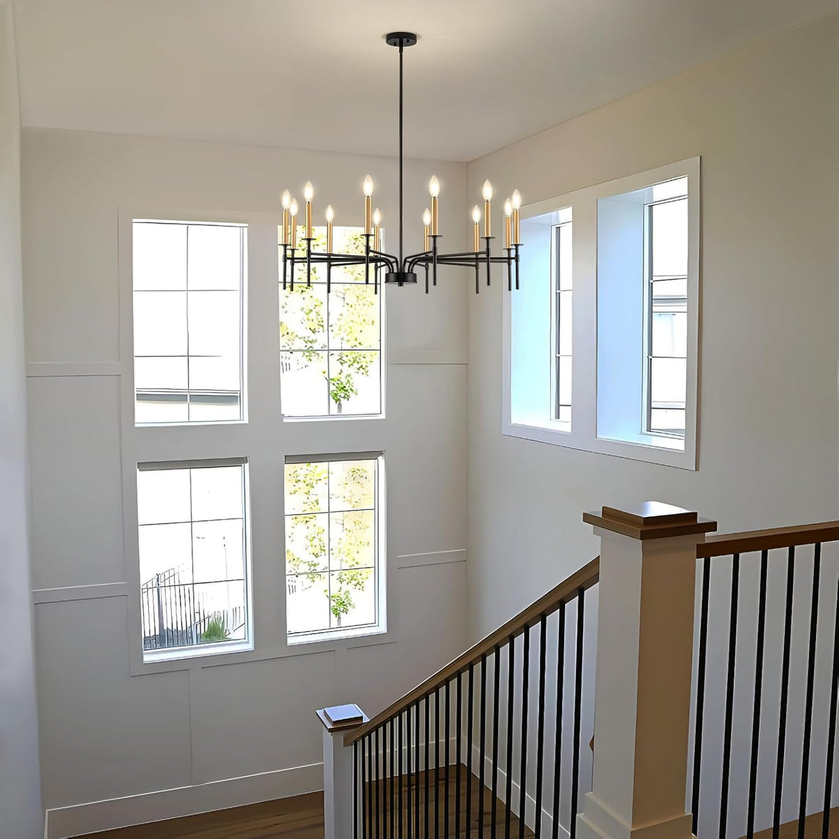 12 Light Modern Farmhouse Black and Gold Chandeliers for Dining Room Light Fixture, Metal Candle
