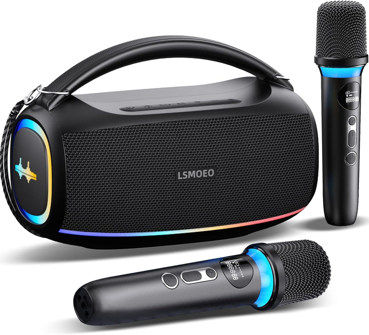 Karaoke Machine,IPX5 Waterproof Portable Bluetooth 5.3 Speaker with 2 Wireless Microphones for