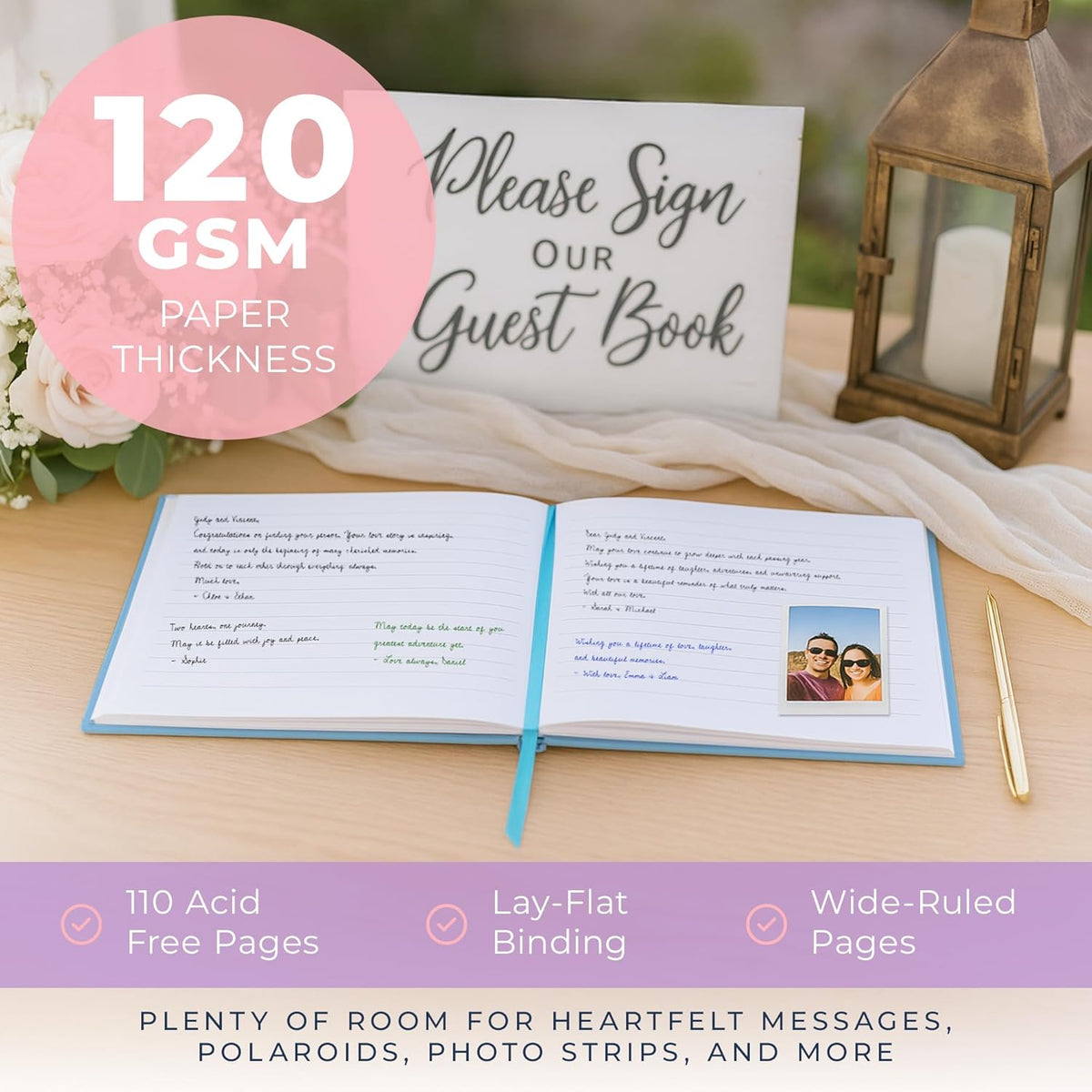 Promot Personalized Guestbook for Party (Baby Blue) - 110 Lined Pages in Wood-Free Vegan Leather