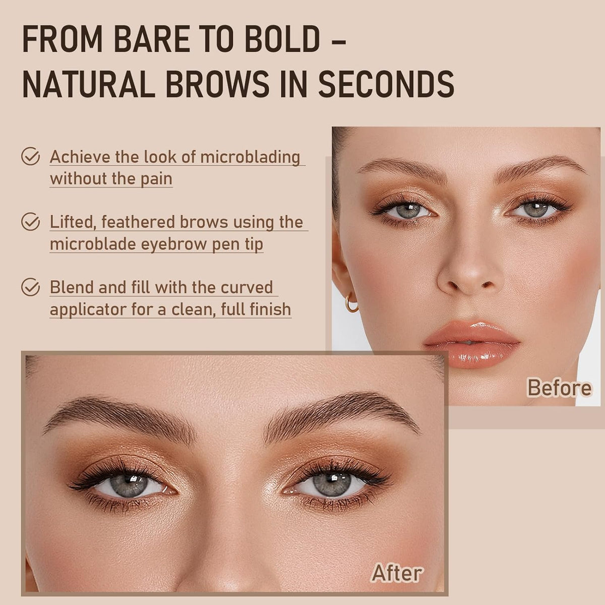 Dual-Ended Microblading Eyebrow Pencil for Women, 2 in 1 Liquid Eyebrow Pencil with Curved Tip and