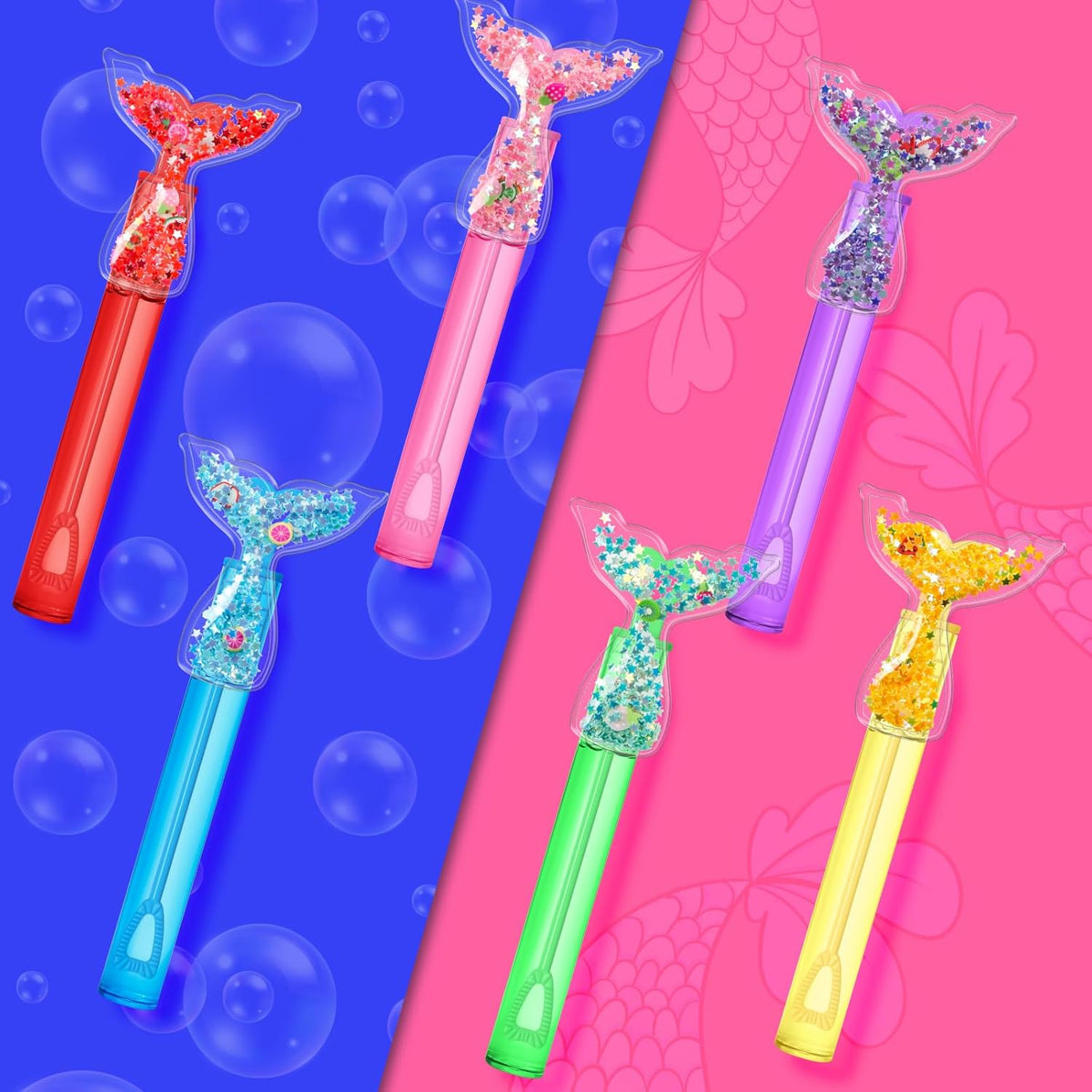 AFZMON 24Pcs Glitter Mermaid Bubble Wands for Kids, Mermaid Tail Party Favors Mini Bubbles Birthday