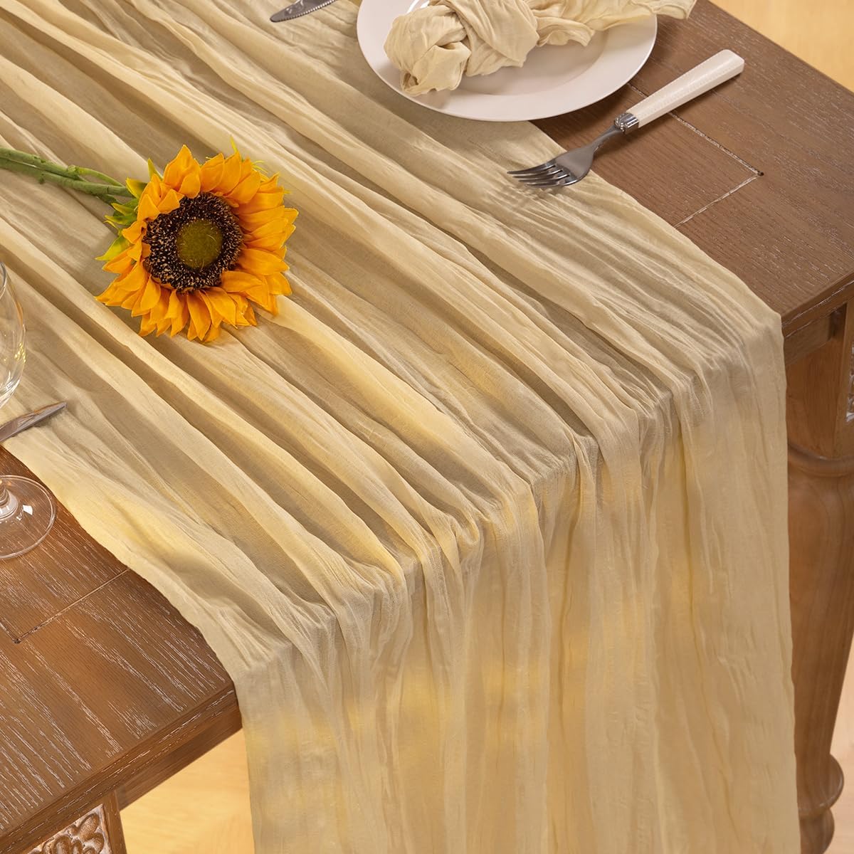 Champagne Gold Cheesecloth Table Runner 12 Pack Fall Table Runners Boho Gauze 120 Inches Champagne