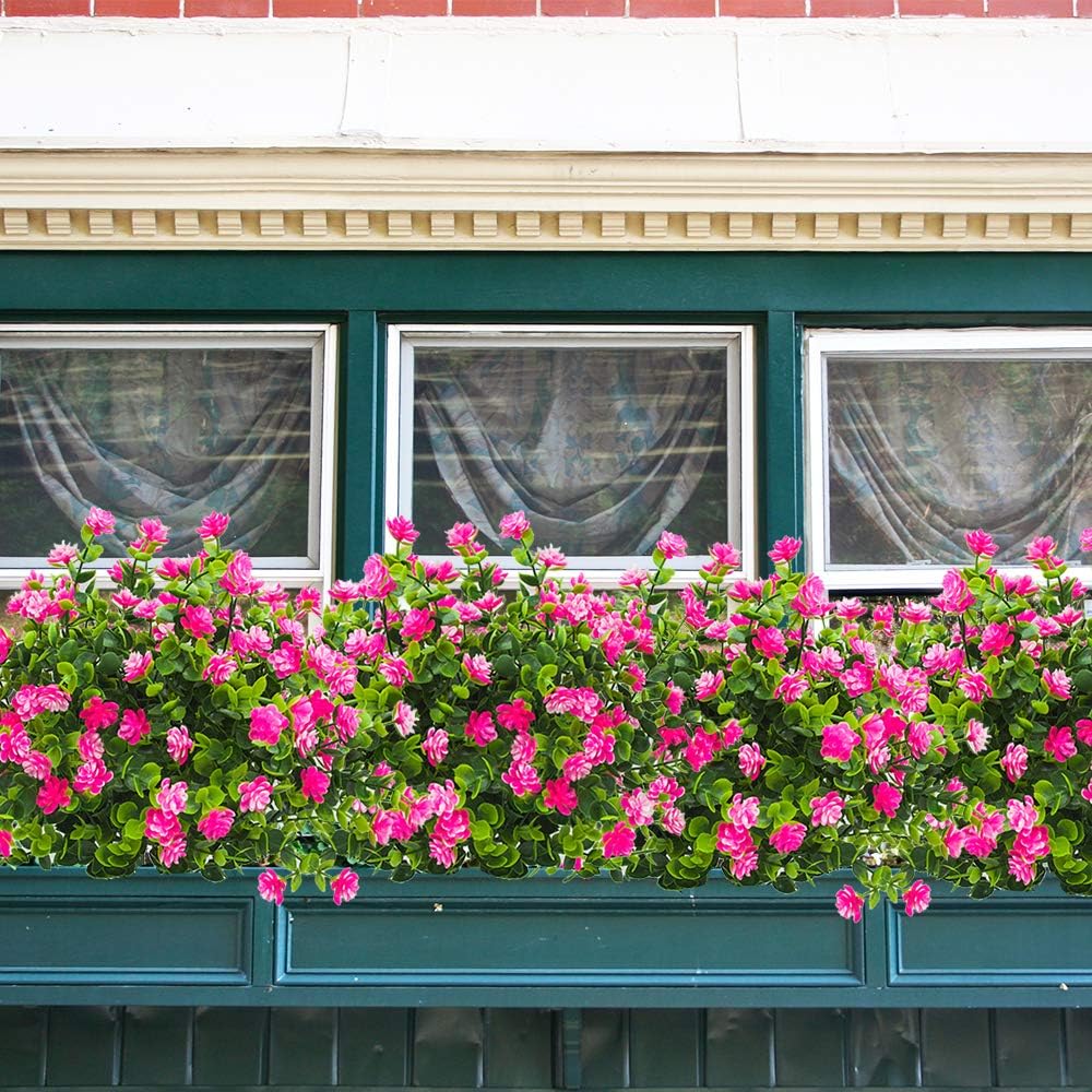 10 Bundles Artificial Fake Flowers, Faux Outdoor Plastic Plants UV Resistant Shrubs Outside Indoor
