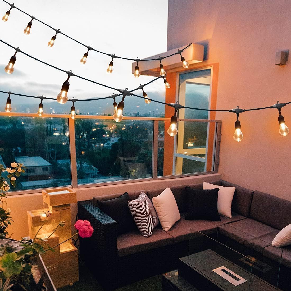 105FT Solar Outdoor String Lights, 32 Shatterproof E26 Edison LED Bulbs, Dimmable RGB Color