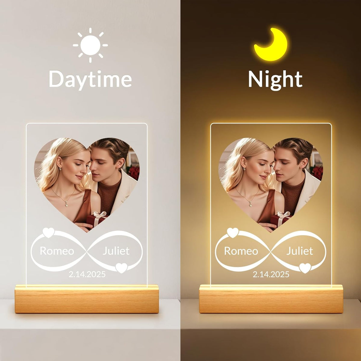 Custom Picture Frames with Photo, Personalized Photo Frame with Night Light, Customized Picture