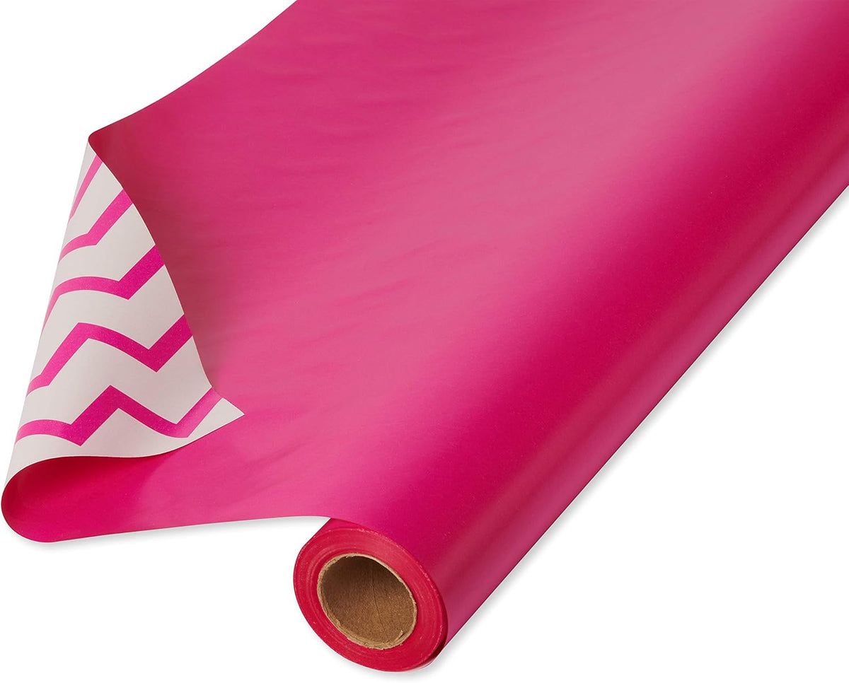 American Greetings Reversible Wrapping Paper Jumbo Roll for All Occasions, Pink and Chevron (1