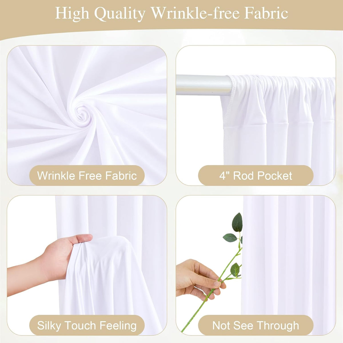 White Backdrop Curtains with Lights for Parties,10x10FT Wrinkle Free White Drapes Wedding Photo