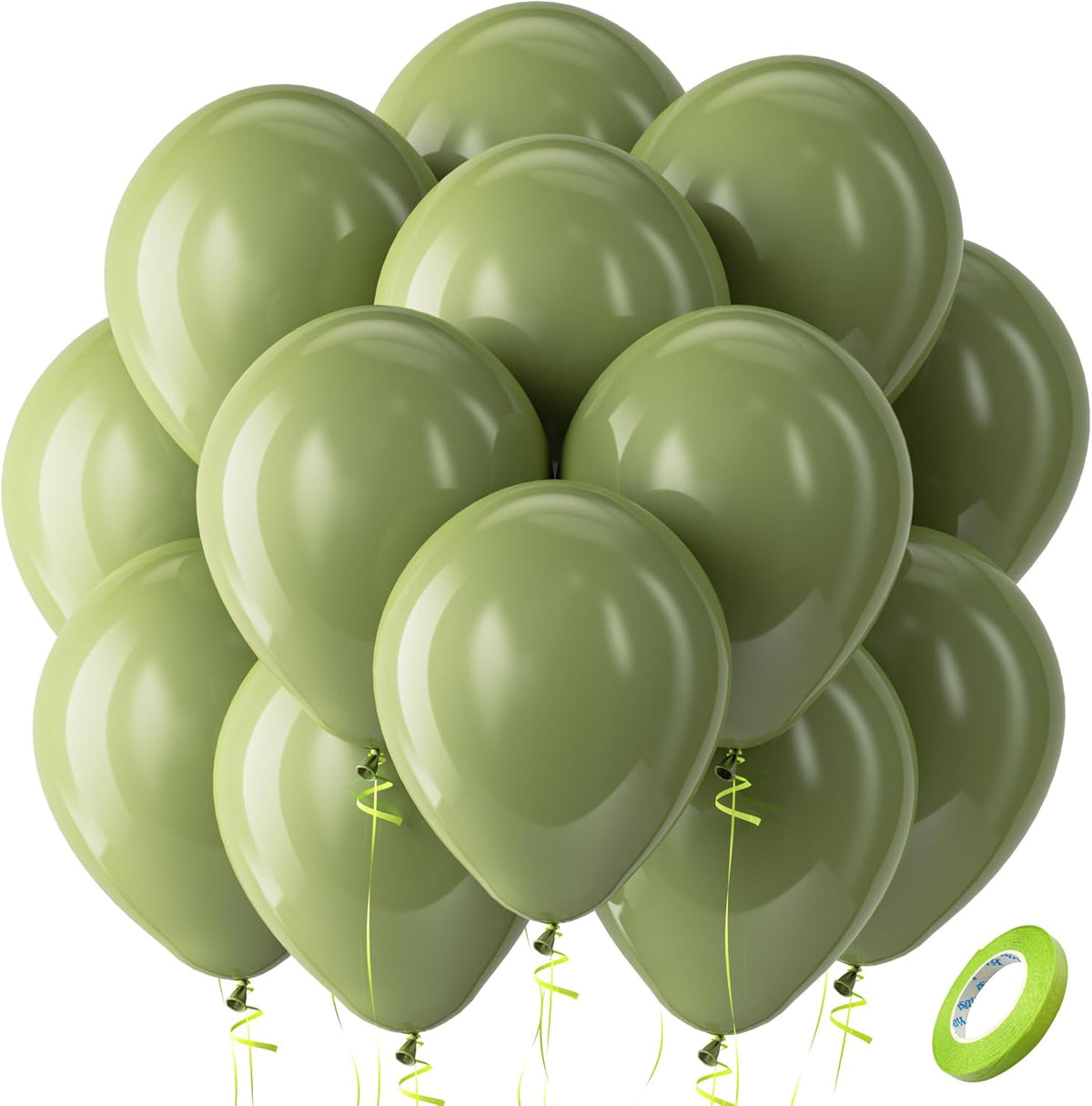 Bezente Sage Green Balloons Latex Party Balloons - 100 Pack 12 inch Round Helium Olive Green
