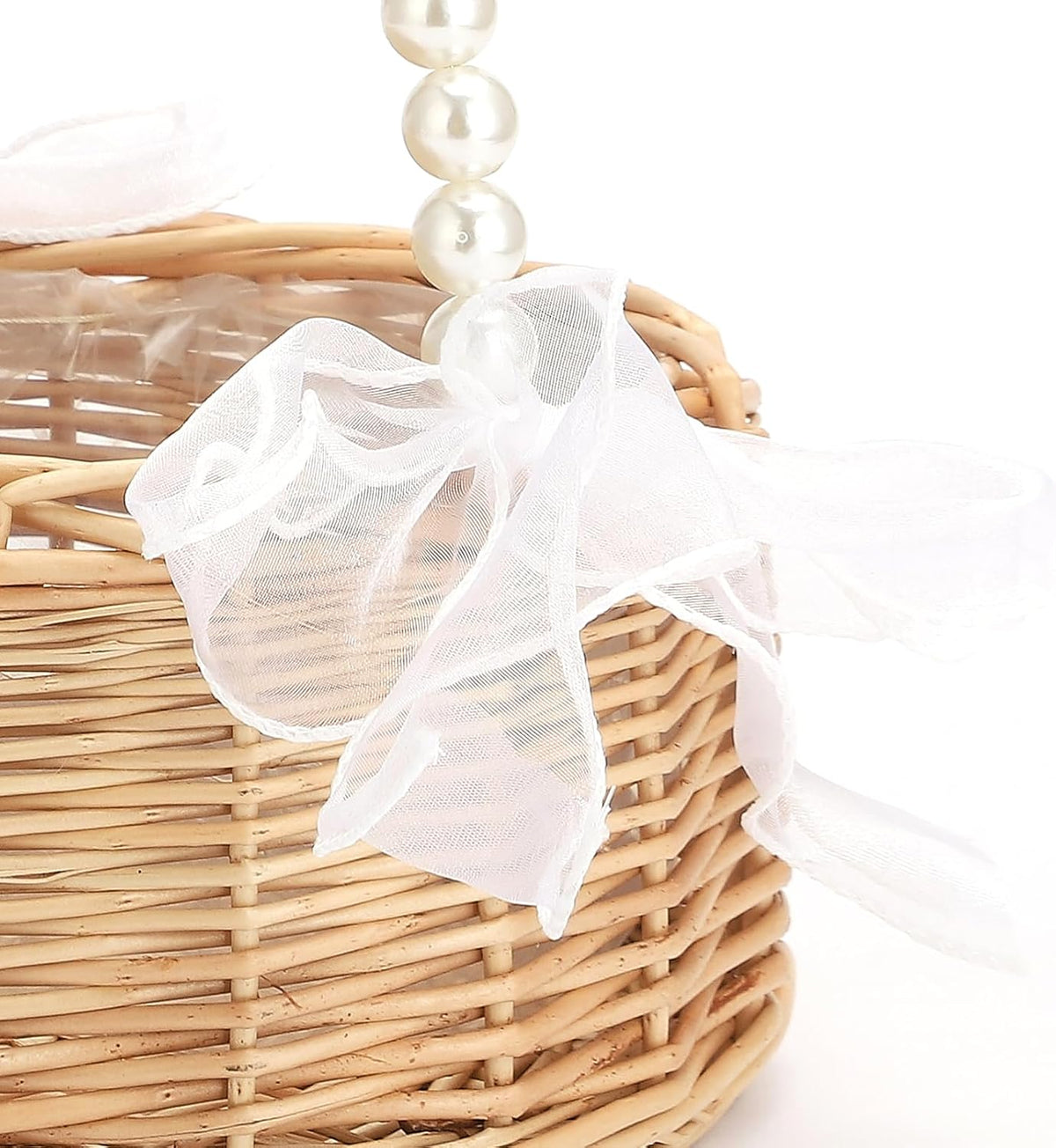 Wicker Rattan Flower Girl Basket Rustic Wedding Flower Girl Basket with Pearl Handle Small Flower