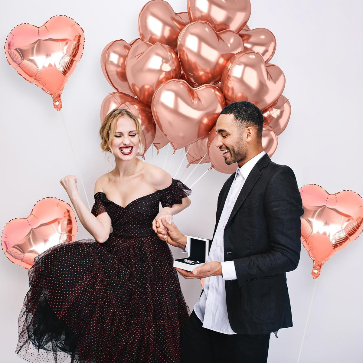 12 Pcs Heart Balloons, 18 inch Rose Gold Heart Shaped Balloons, Big Foil Helium Balloon, Love
