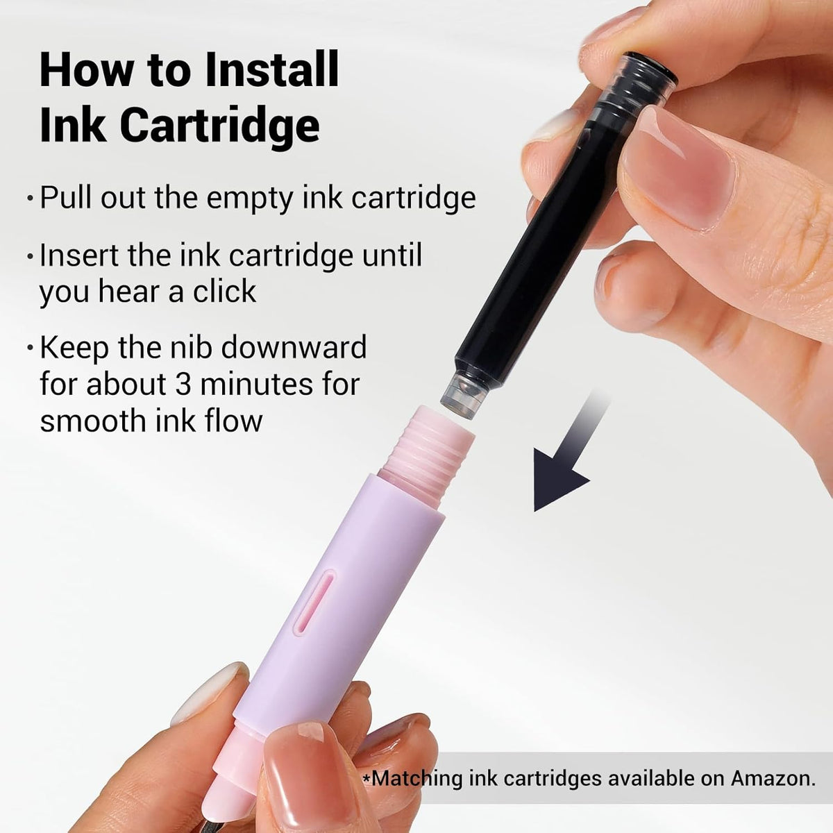 WRITECH Fountain Pen Soft Grip: Fine Nib Black Ink Pen with 3 Ink Cartridges and 1 Replacement Nib