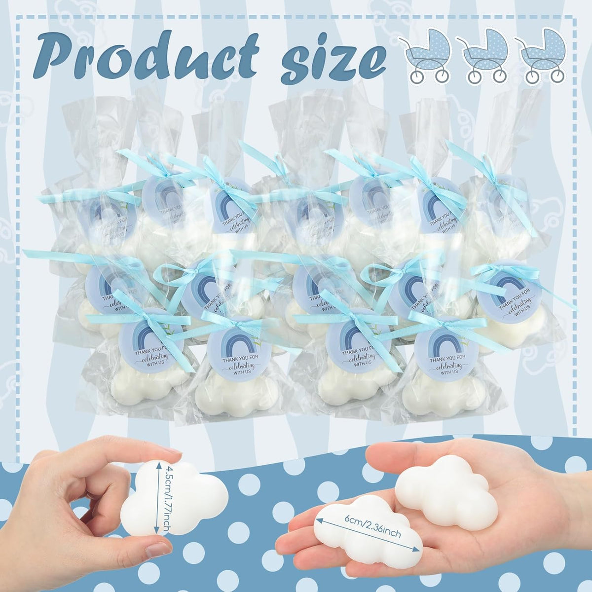 Demissle 20 Pcs Cloud Baby Shower Soap Favors Mini Handmade Soap Gifts with Thank You Card for