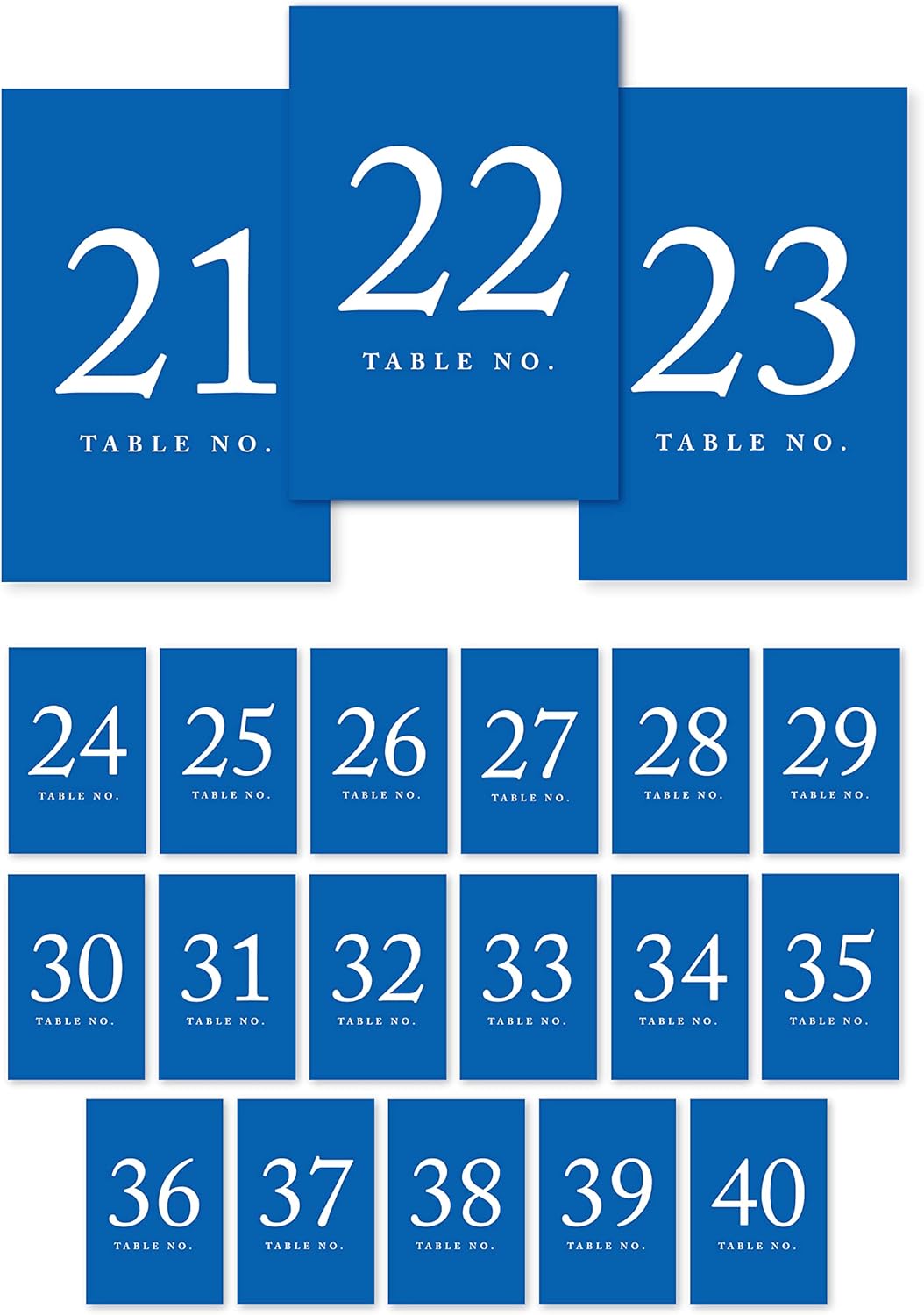 Andaz Press Royal Blue Wedding Table Numbers 21-40, 4x6-Inches Table Number Cards For Wedding