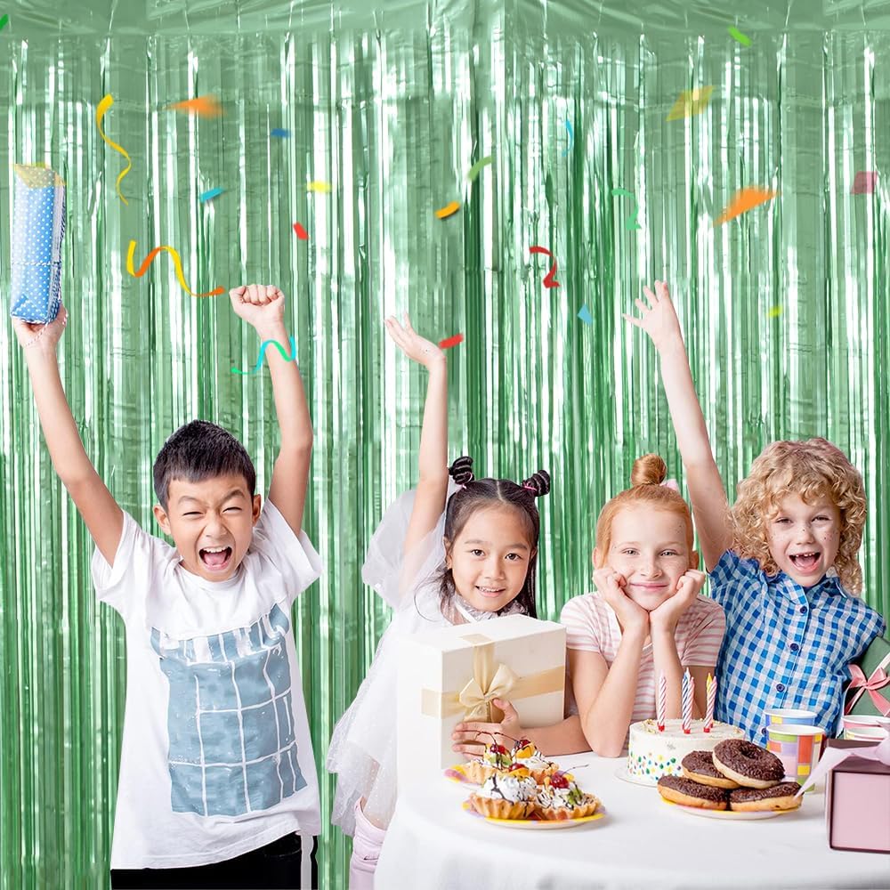 BEISHIDA 2 Pcs Light Green Door Streamers Tinsel Curtain Party Backdrop Fringe Foil Wall Background