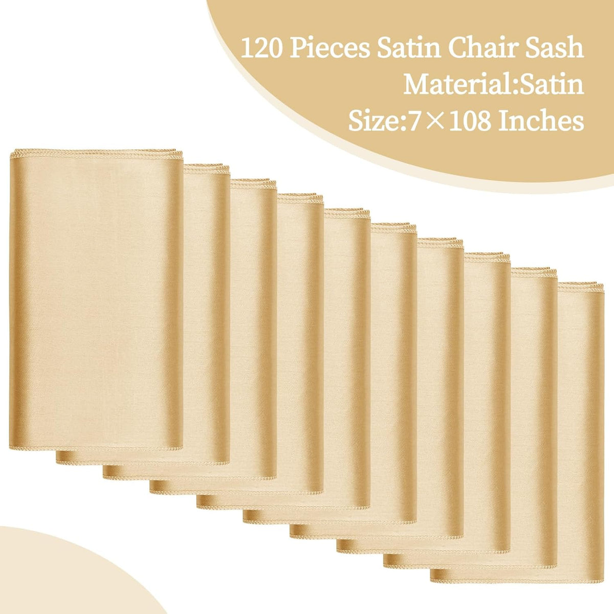 fani 120 PCS Champagne Satin Chair Sashes Bows Universal Chair Cover for Wedding Reception