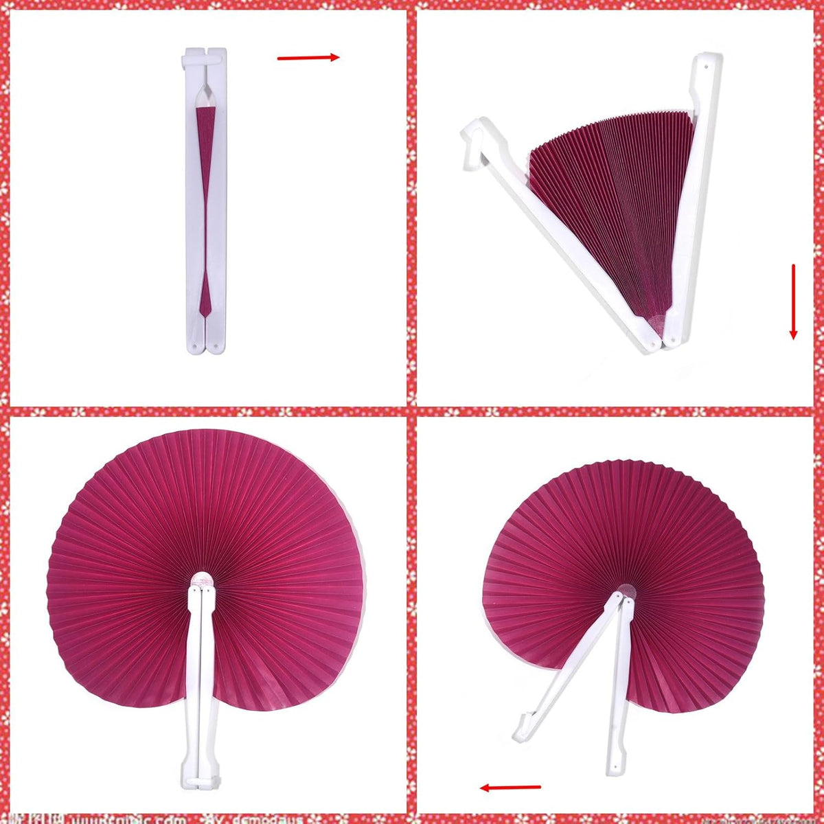 12 Packs Decorative Paper Folding Hand Fans Handheld,Hot Pink Round Foldable Wedding Fans Chinese