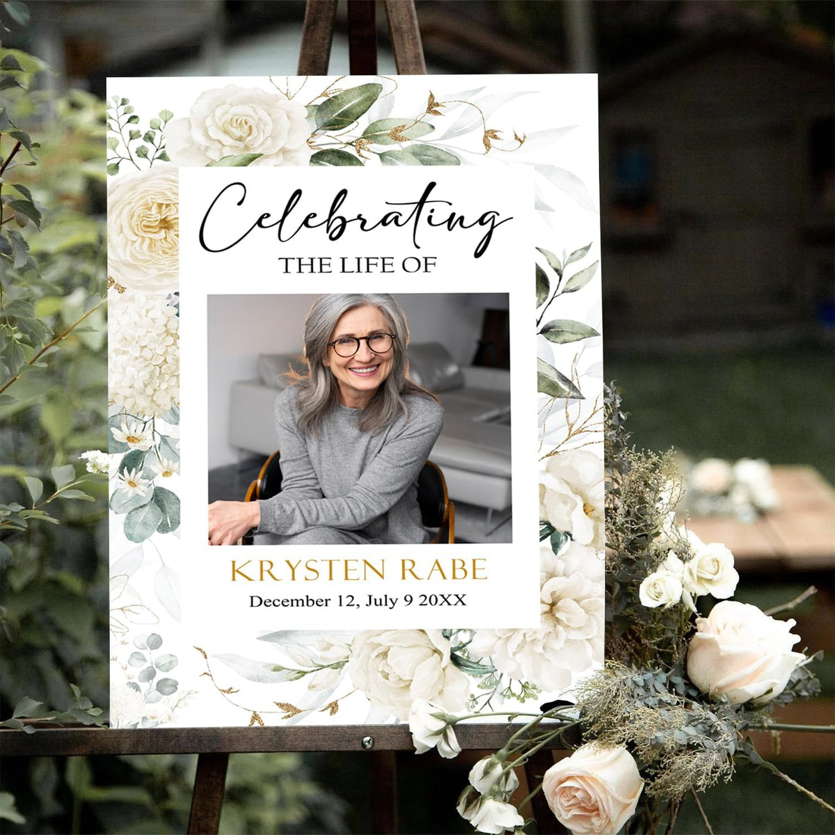 Greenery Funeral Sign, Memorial Sign, Celebration of Life Welcome, Eucalyptus Greenery Funeral