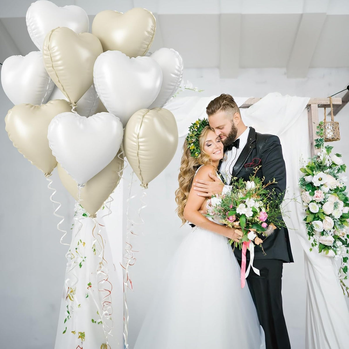 Cream Heart Foil Balloon, 18 Inch Sand White Heart Shape Foil Balloon, Beige Heart Balloons with