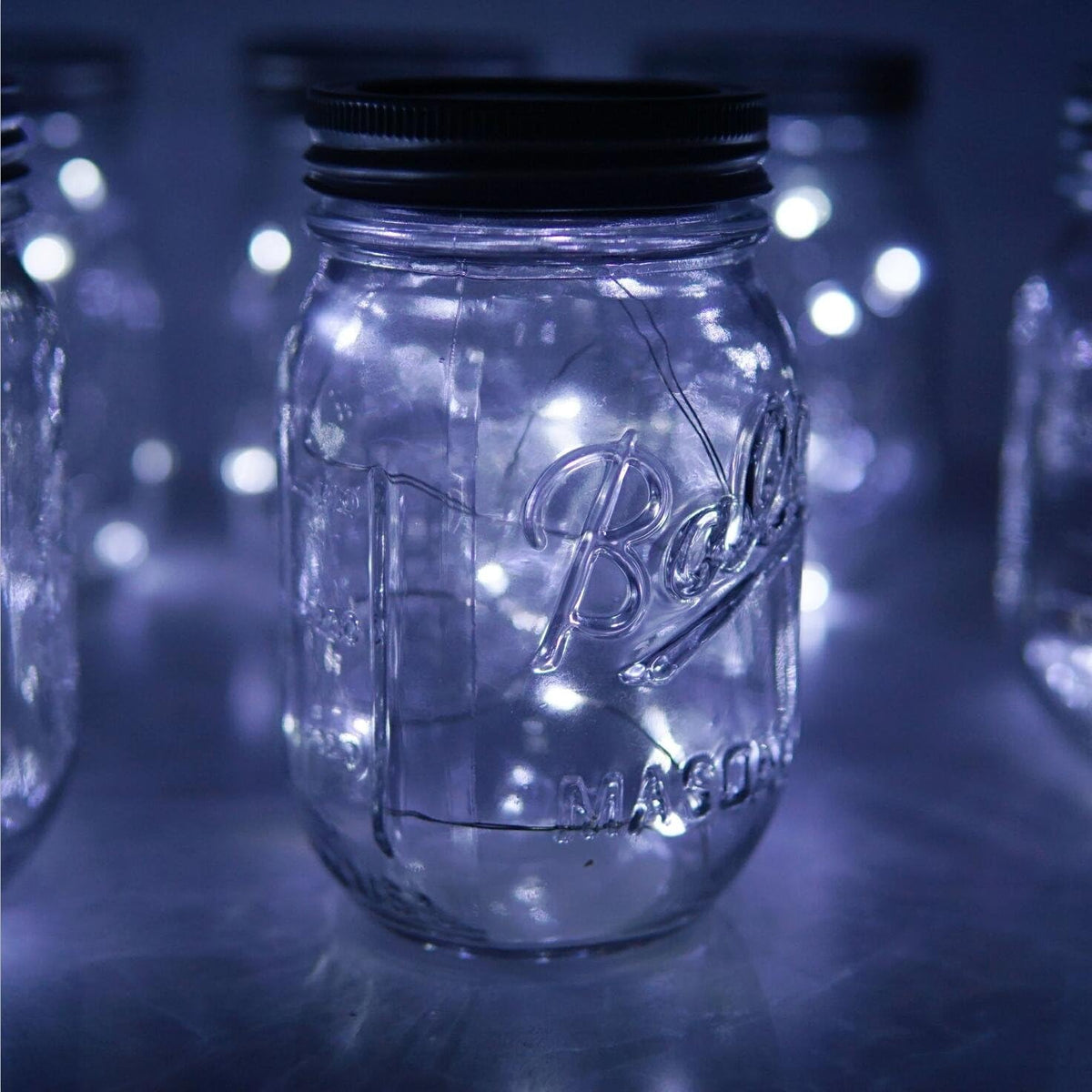6 Pack Mason Jar Lights, 10 LED Solar Cold White Fairy String Lights Lids Insert for Garden Deck