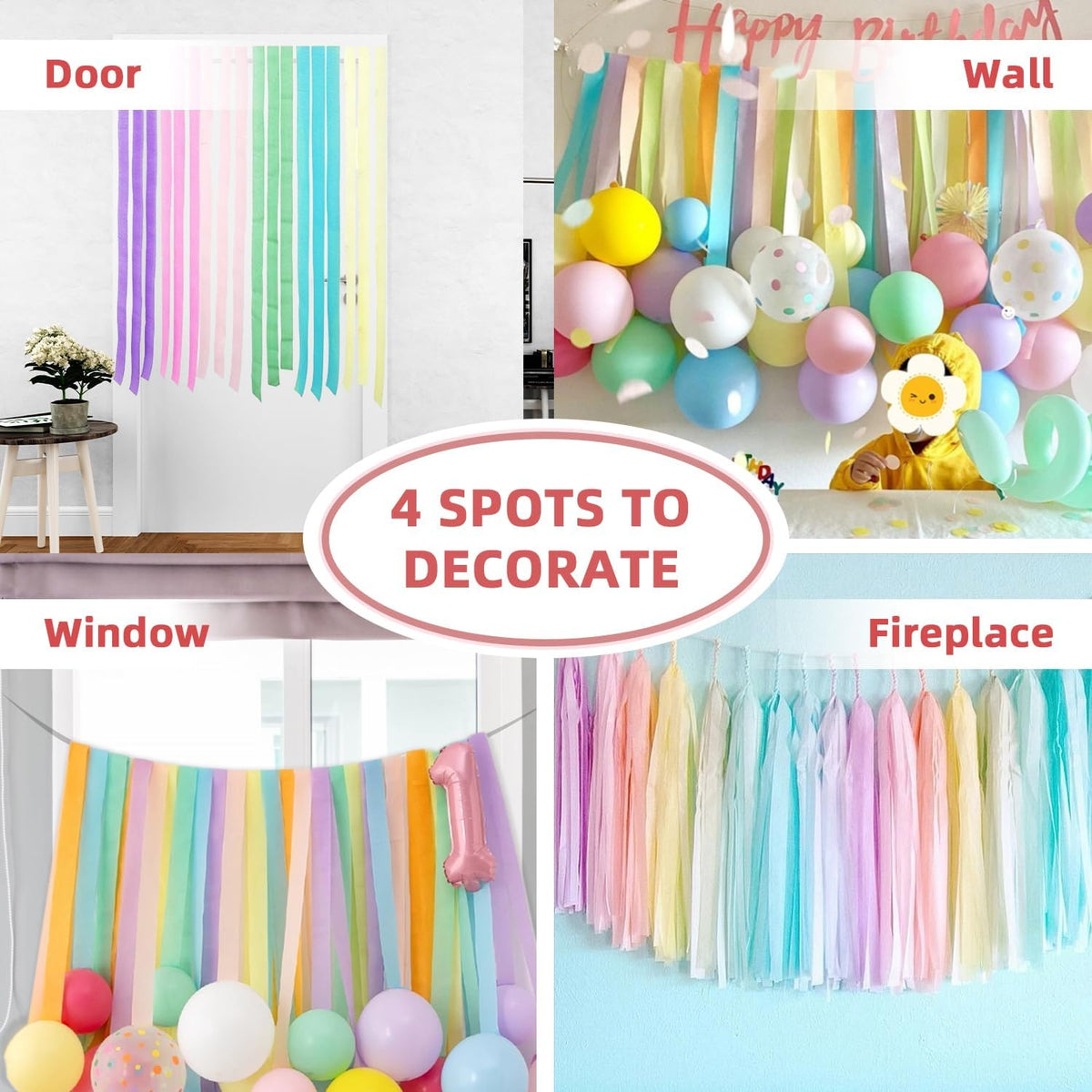 Crepe Paper Streamers, 8 Rolls 656ft Party Streamers, Pack of 8 Pastel Colors Crepe Paper for Kids