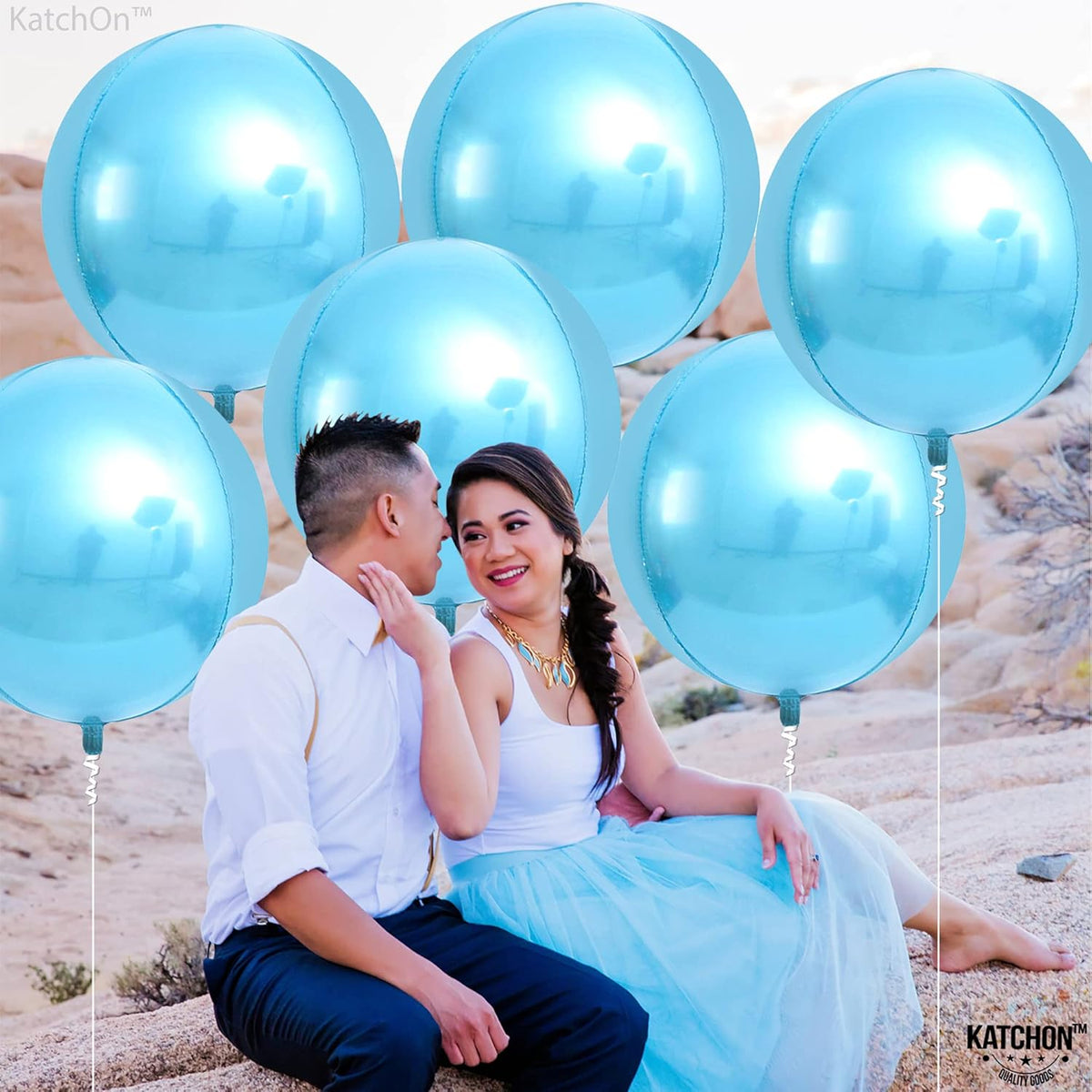 KatchOn, Light Blue Foil Balloons - 22 Inch, Pack of 6 | Light Blue Metallic Balloons | Baby Foil