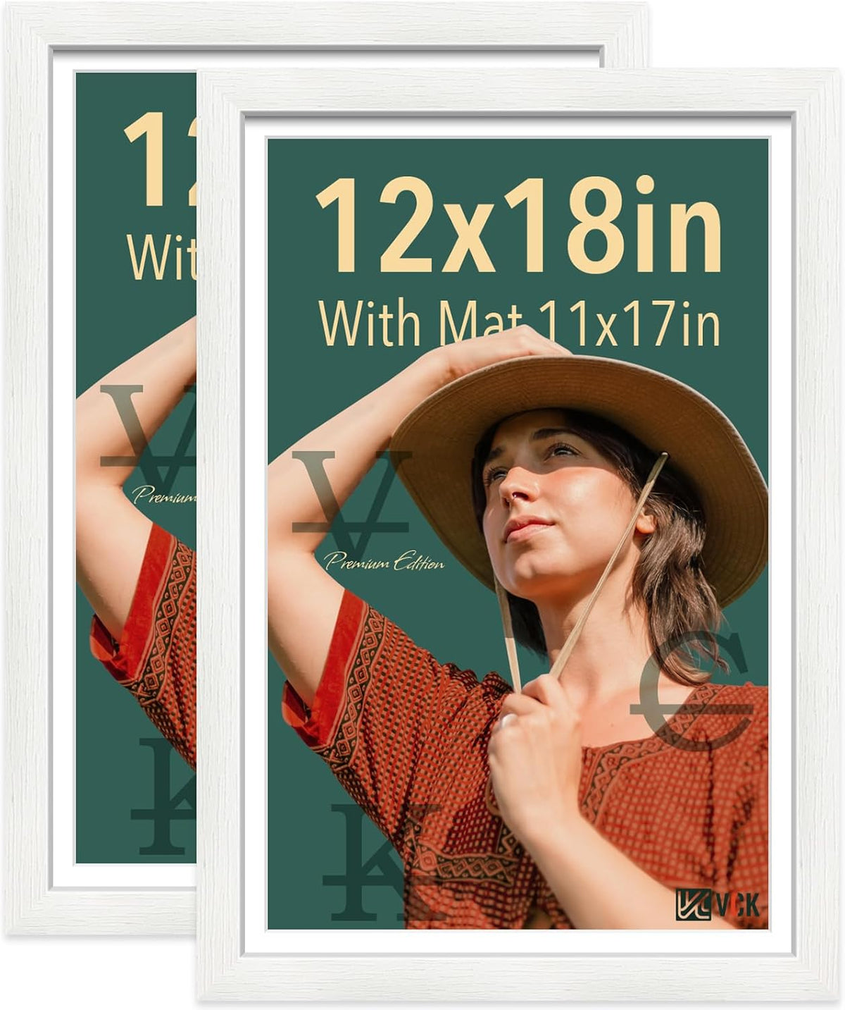 VCK 12x18 Frame, Textured White Wood Poster Frame with HD Glass, Display Picture 11x17 with Mat or