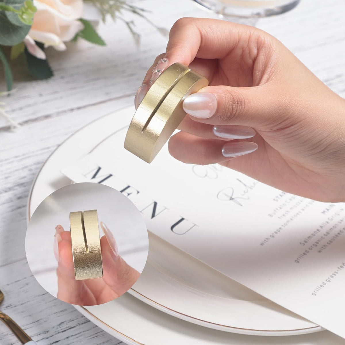 UNIQOOO 10 Set 2" Arch Gold Birch Wood Stand with Cards |1.2mm Slot, for Name Cards, Place Card