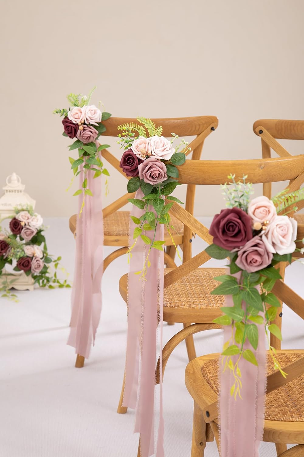 DORIS HOME Wedding Aisle Decorations Mauve Pew Flowers Set of 10 for Wedding Ceremony Party Chair