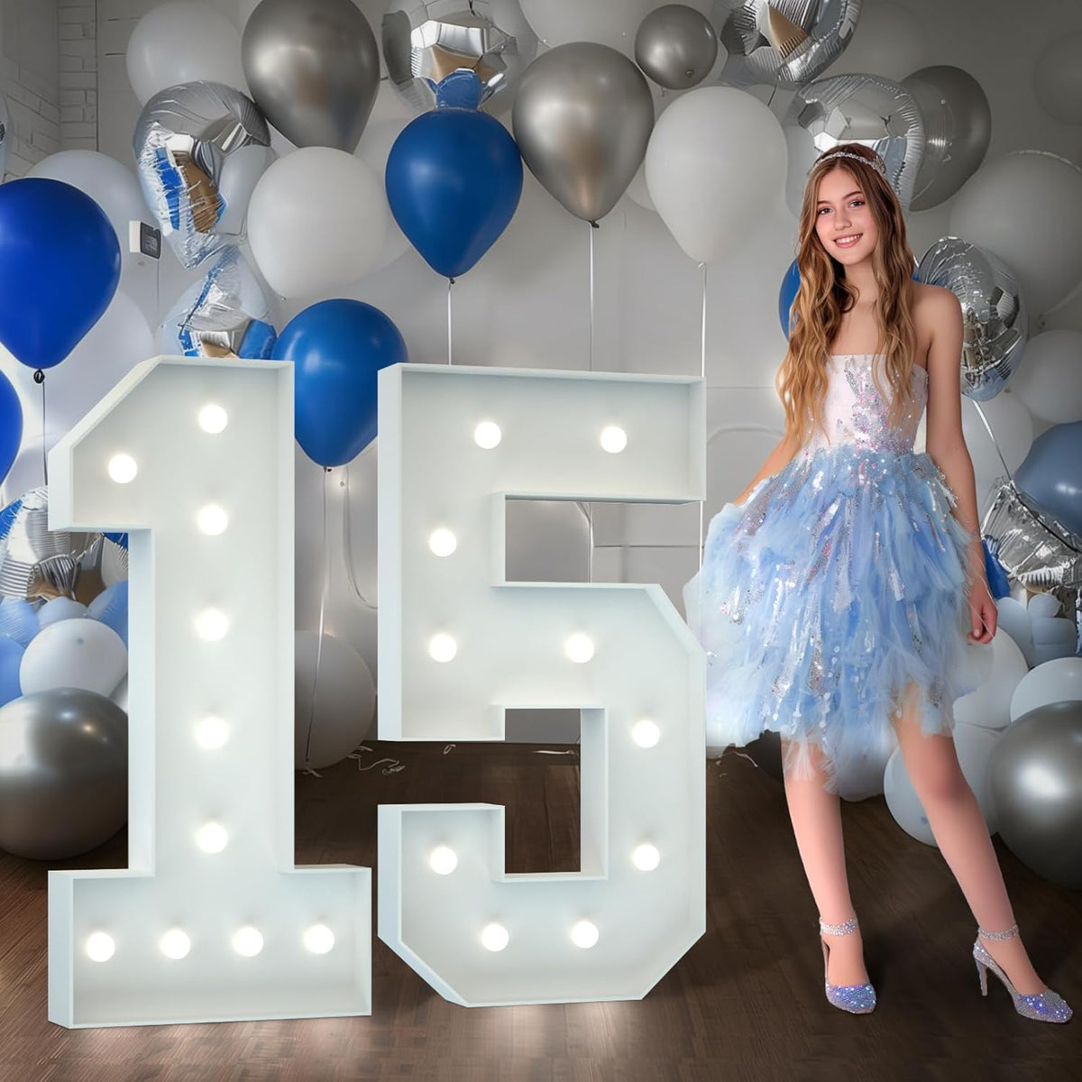 Marquee Numbers 4 Feet Tall Big Light Up Numbers 15th Happy Birthday Decorations Girl Boy White