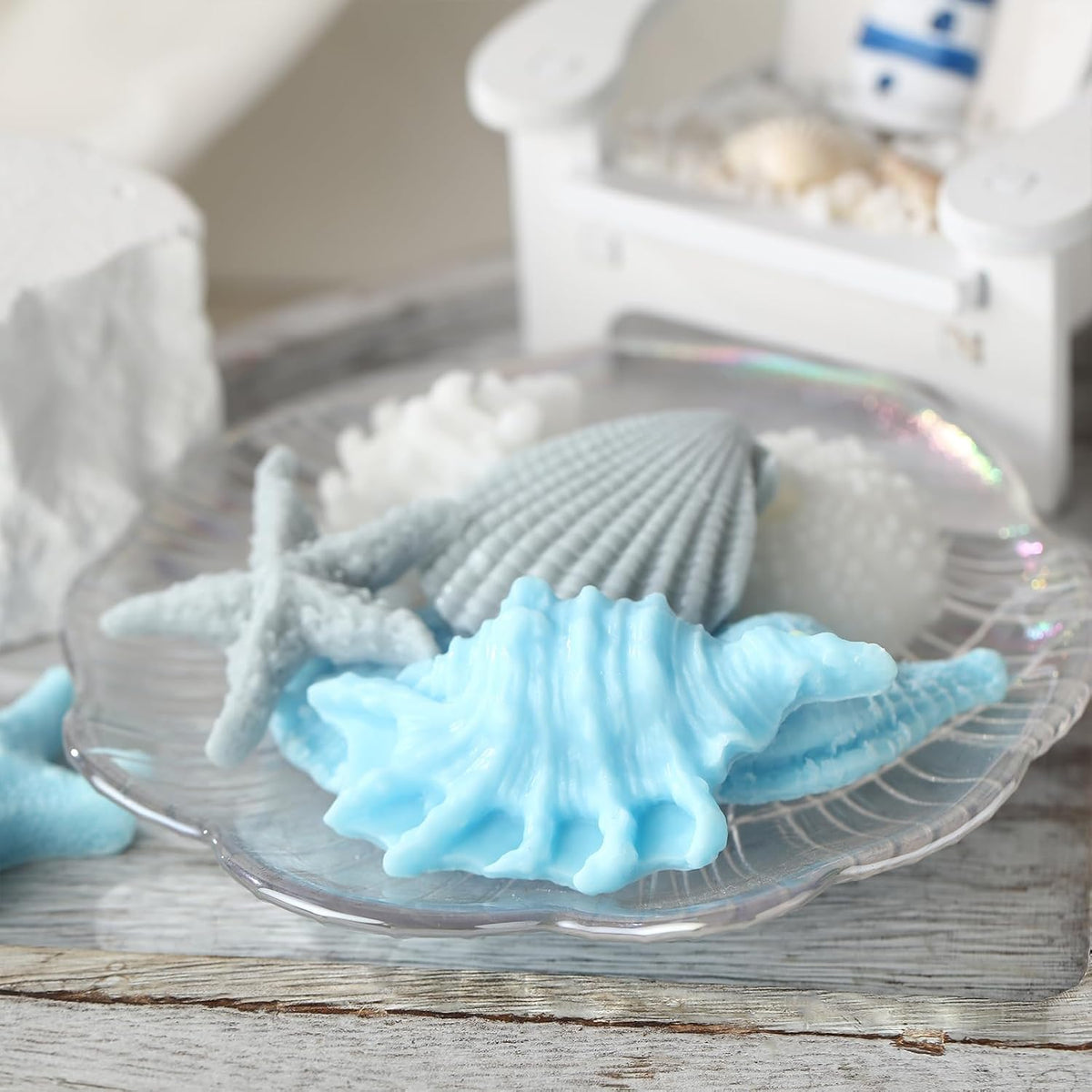 200g Sea Glass Soap Decor Seashell Decorative Soaps for Bathroom Home Decor Beach Wedding Nautical