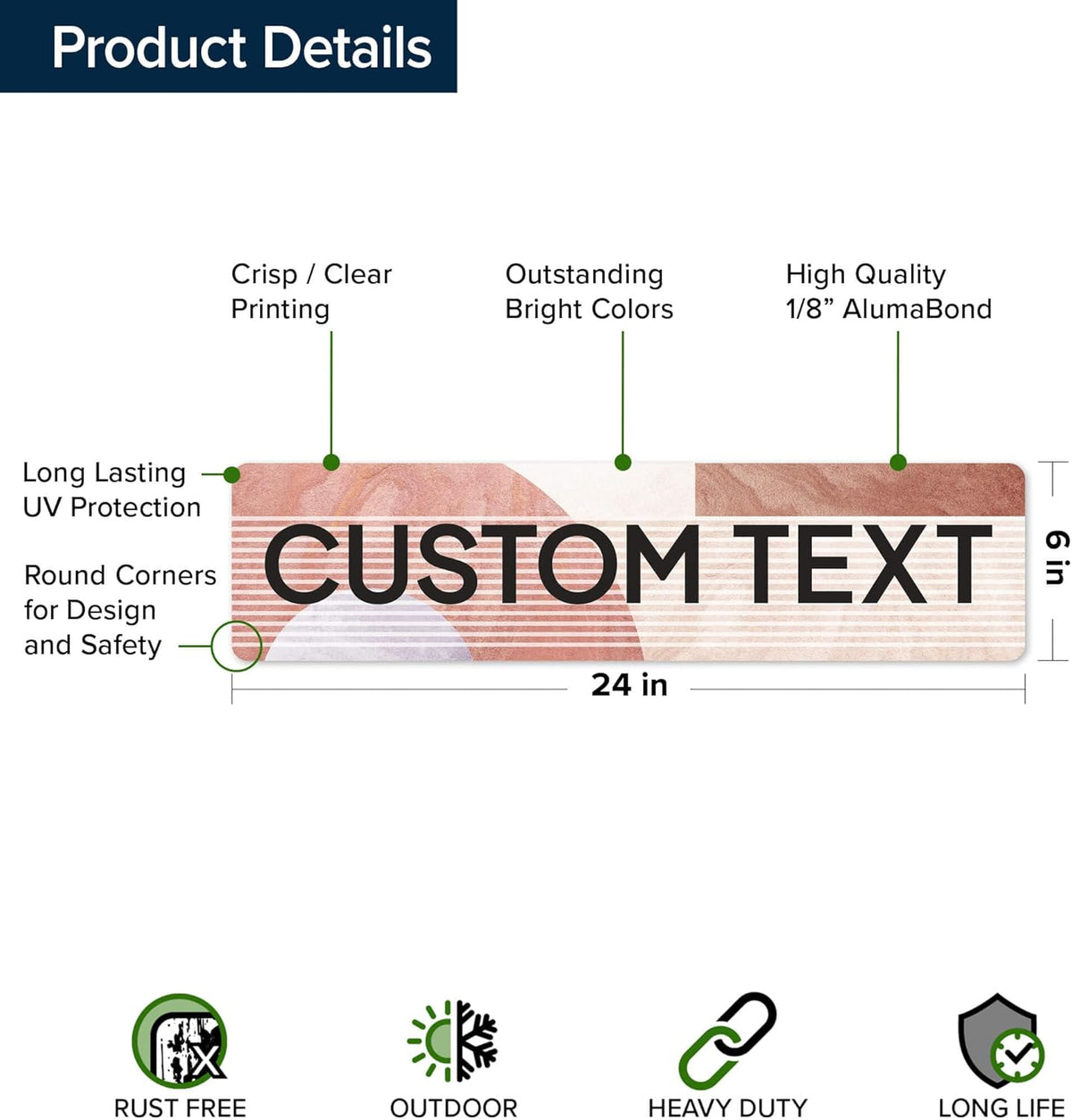 Custom Sign, Custom Street Sign, 11 Font Colors, 13 Font Styles, 4 Hole Options, 22 Sizes, 6x24