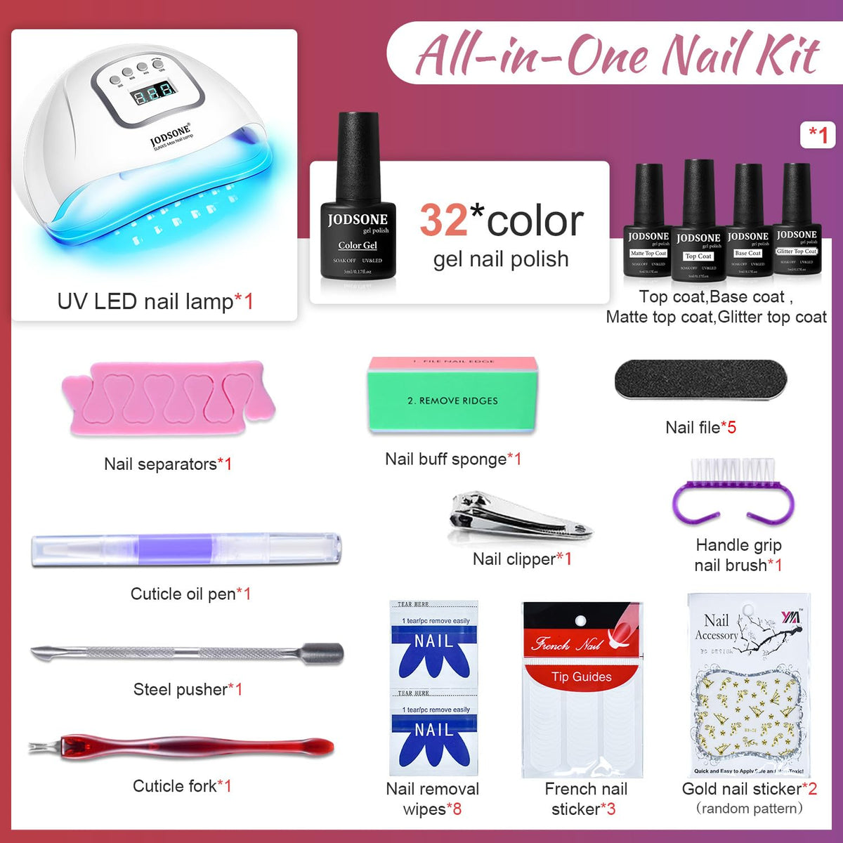 JODSONE Gel Nail Polish Kit with U V Light 32 Colors Gel Polish Set Soak Off Nail Kit Nail Art