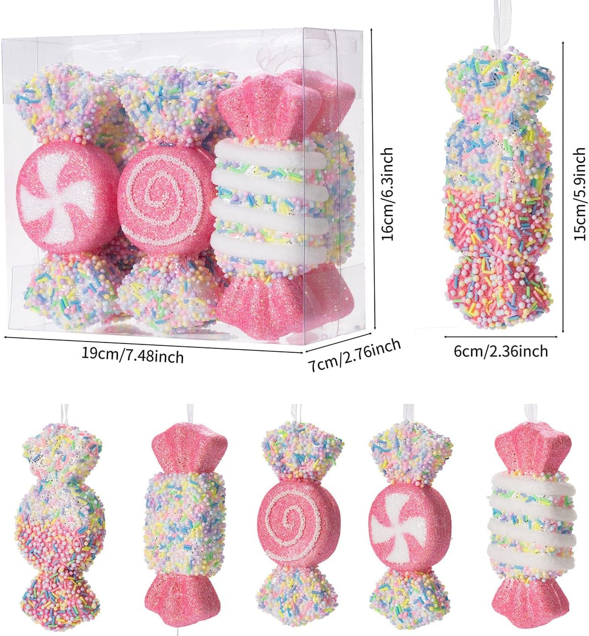 LANGXUN 6pcs Candy Land 2025 Xmas Birthday Party Wedding Suppiles Decoration, Hanging Candy Cane