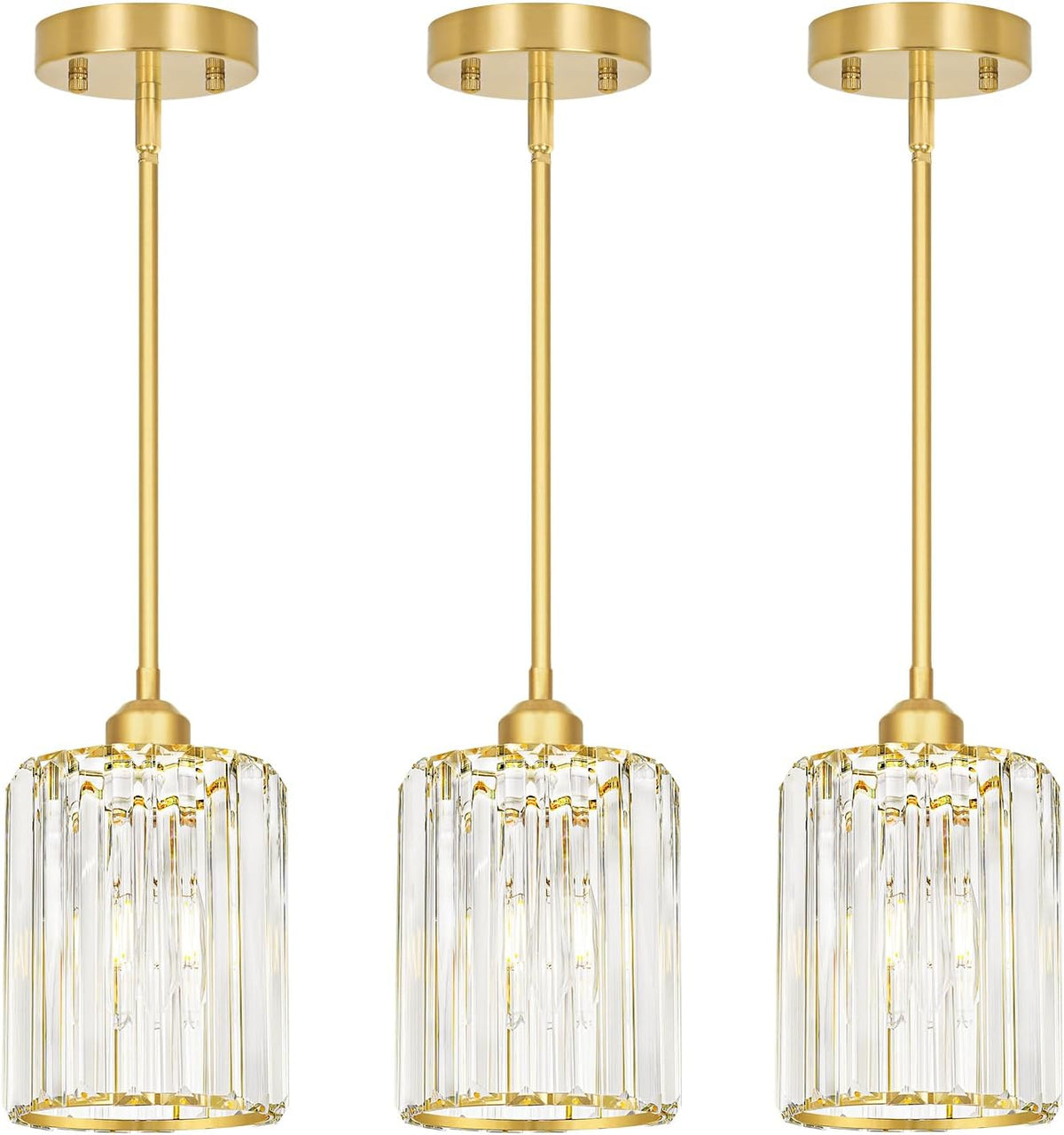 Gold Kitchen Pendant Lights Over Island with Adjustable Rods - Crystal Pendant Lighting Fixtures 3
