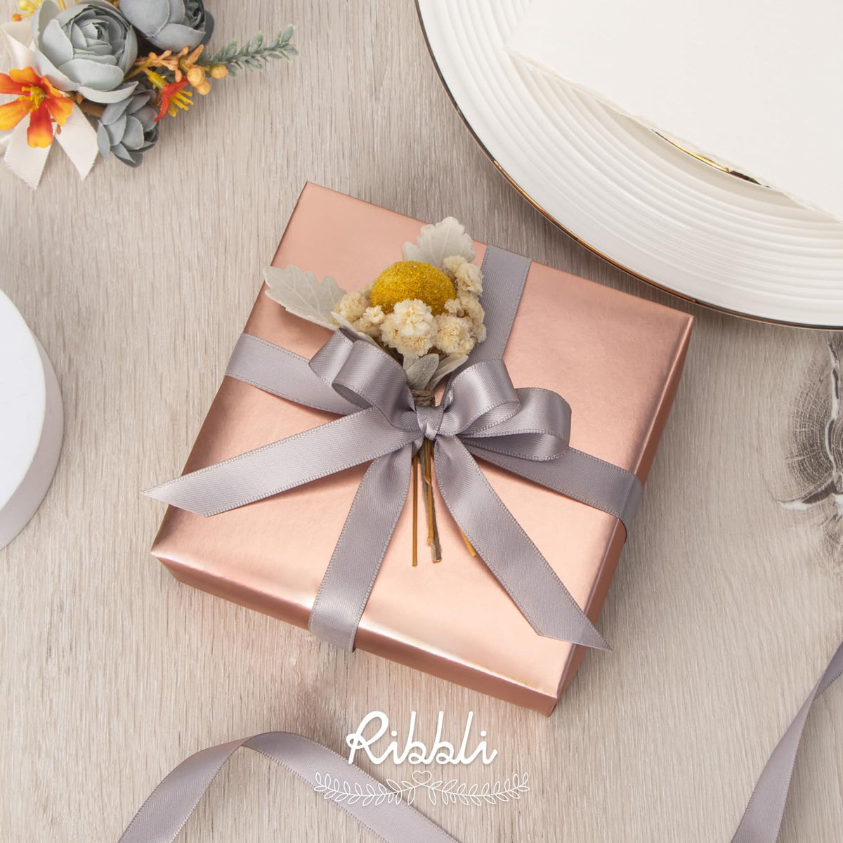 Ribbli Silver Double Faced Satin Ribbon,1/2” x Continuous 25 Yards,Use for Craft Bows Bouquet, Gift