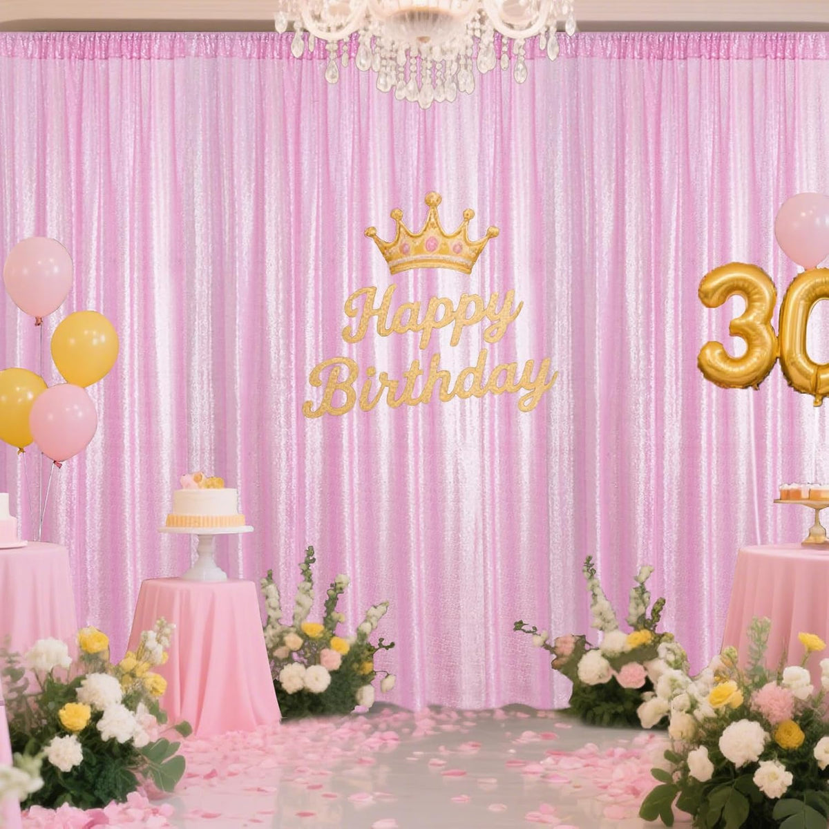 Matte Pink Sequin Backdrop Curtain 4 Pieces 2FTx8FT Glitter Photography Backdrop for Party Wedding