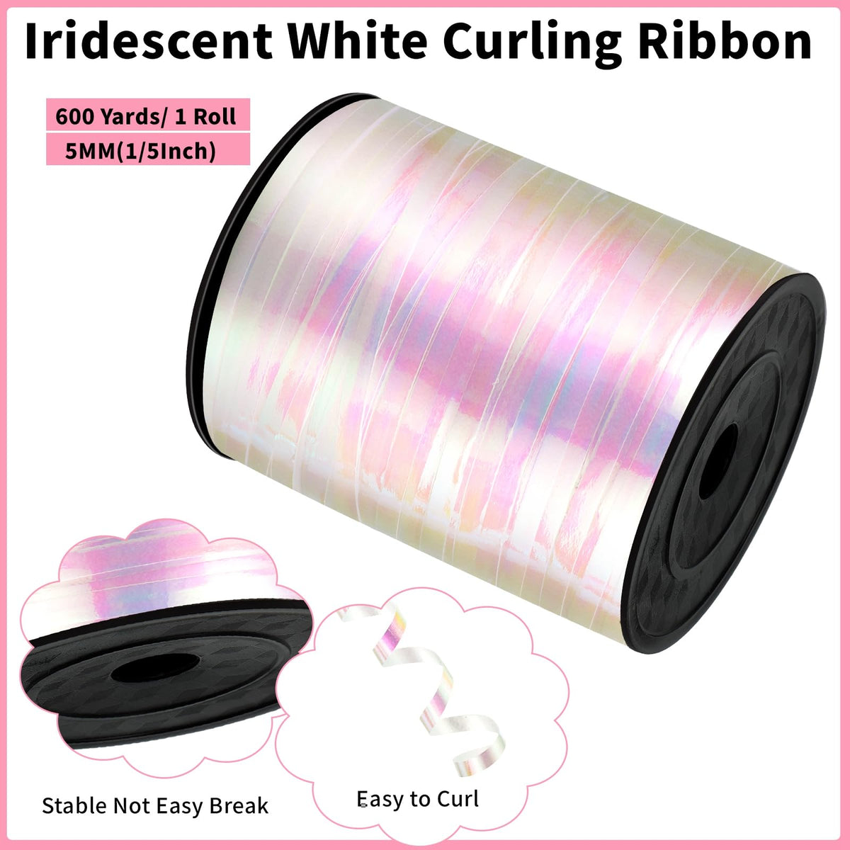 woric 600 Yard Iridescent White Curling Ribbon Balloon String Ribbon